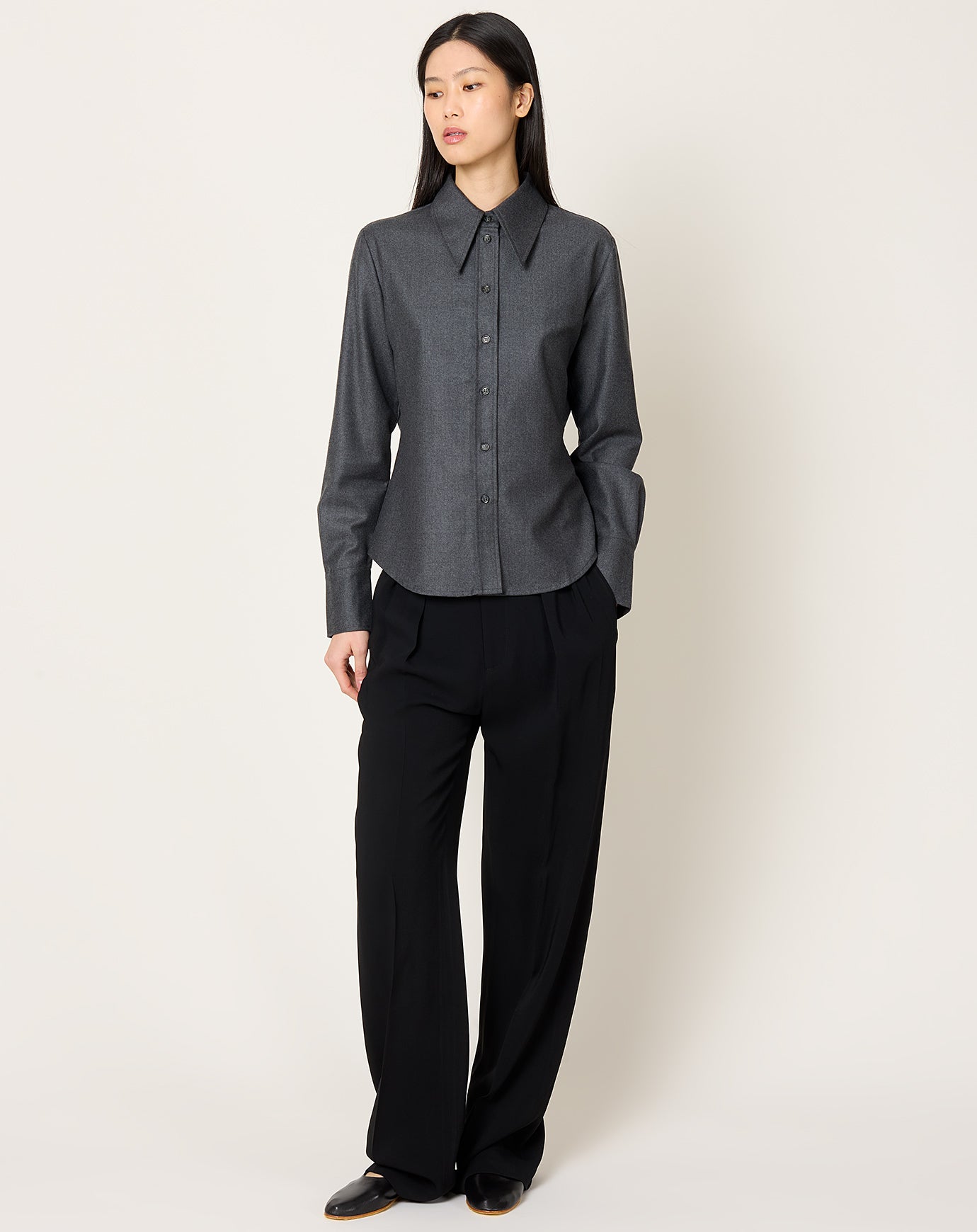 Róhe Fitted Flannel Shirt in Dark Grey Melange