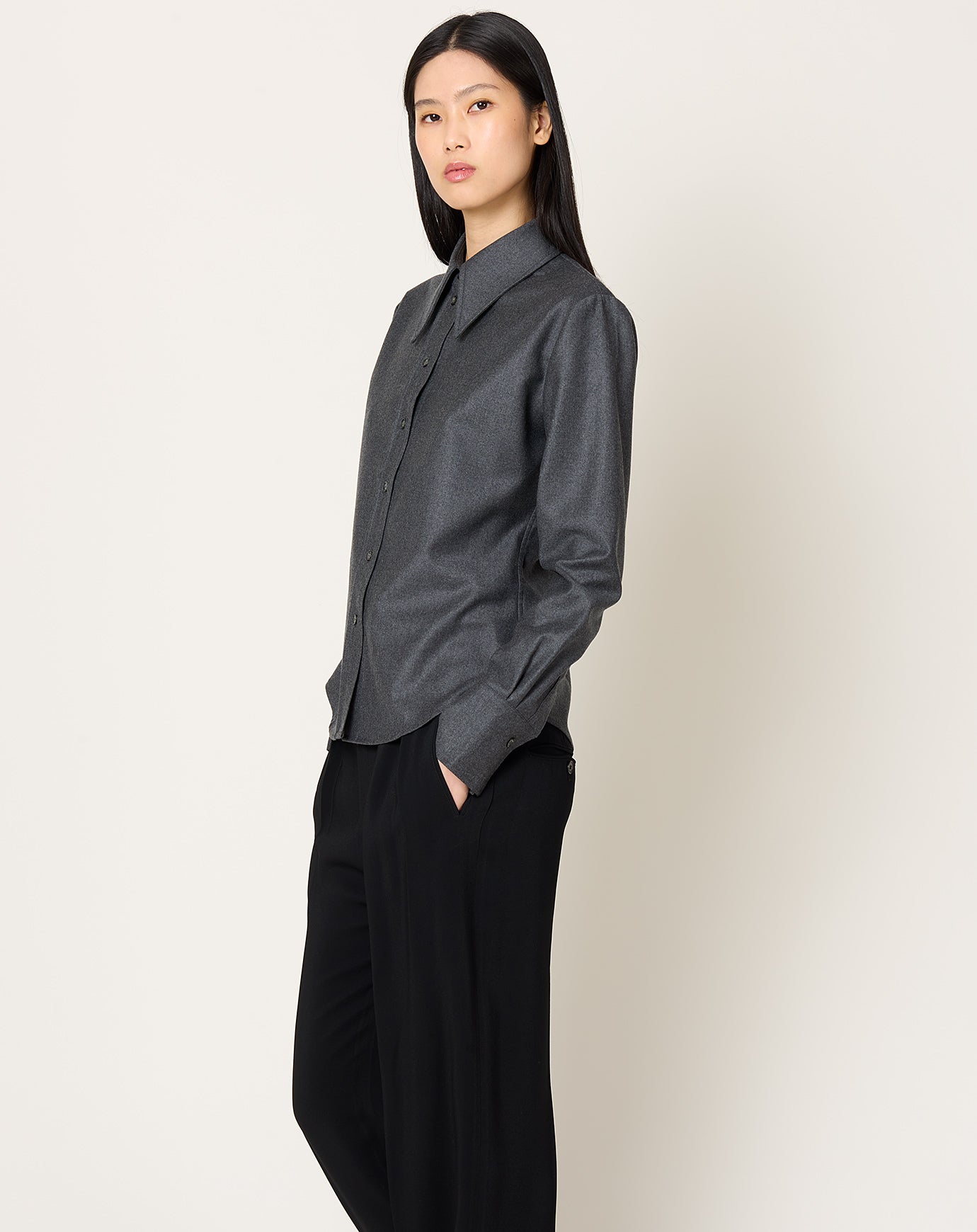 Róhe Fitted Flannel Shirt in Dark Grey Melange