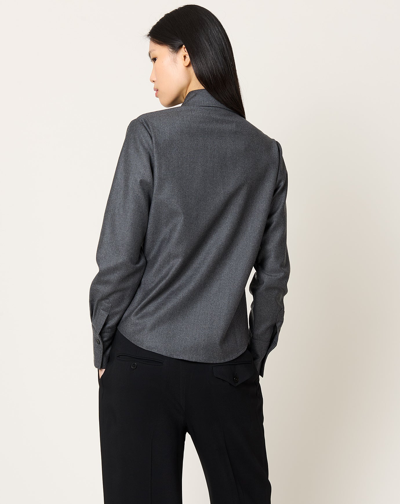 Róhe Fitted Flannel Shirt in Dark Grey Melange