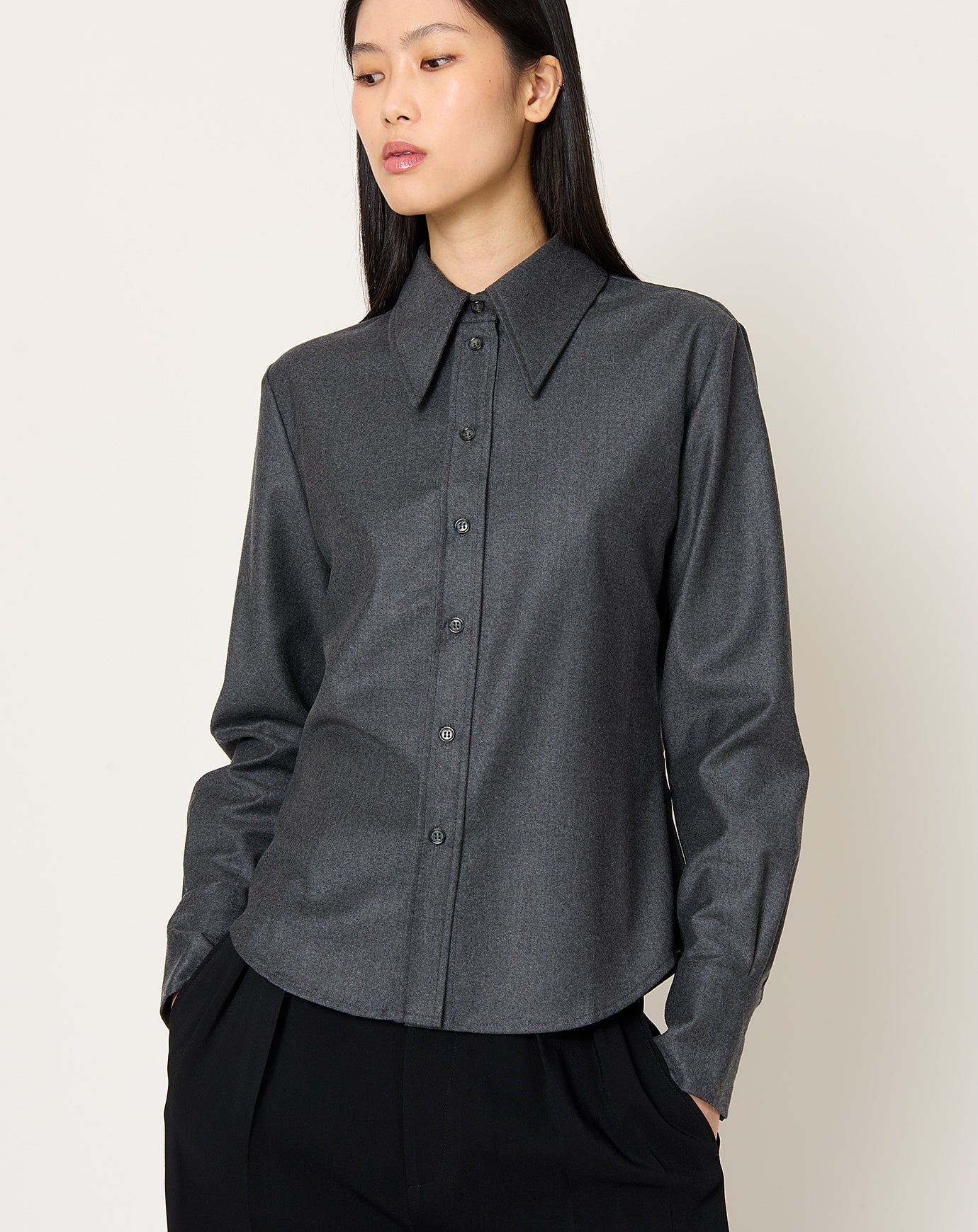 Róhe Fitted Flannel Shirt in Dark Grey Melange