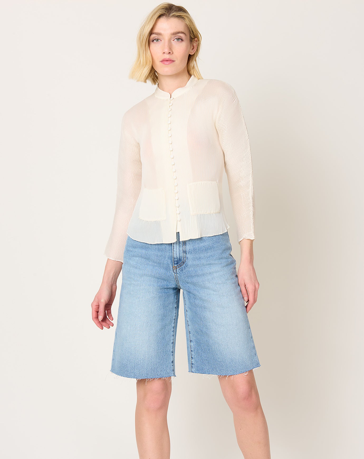 Róhe Plissé Cardigan in Cream