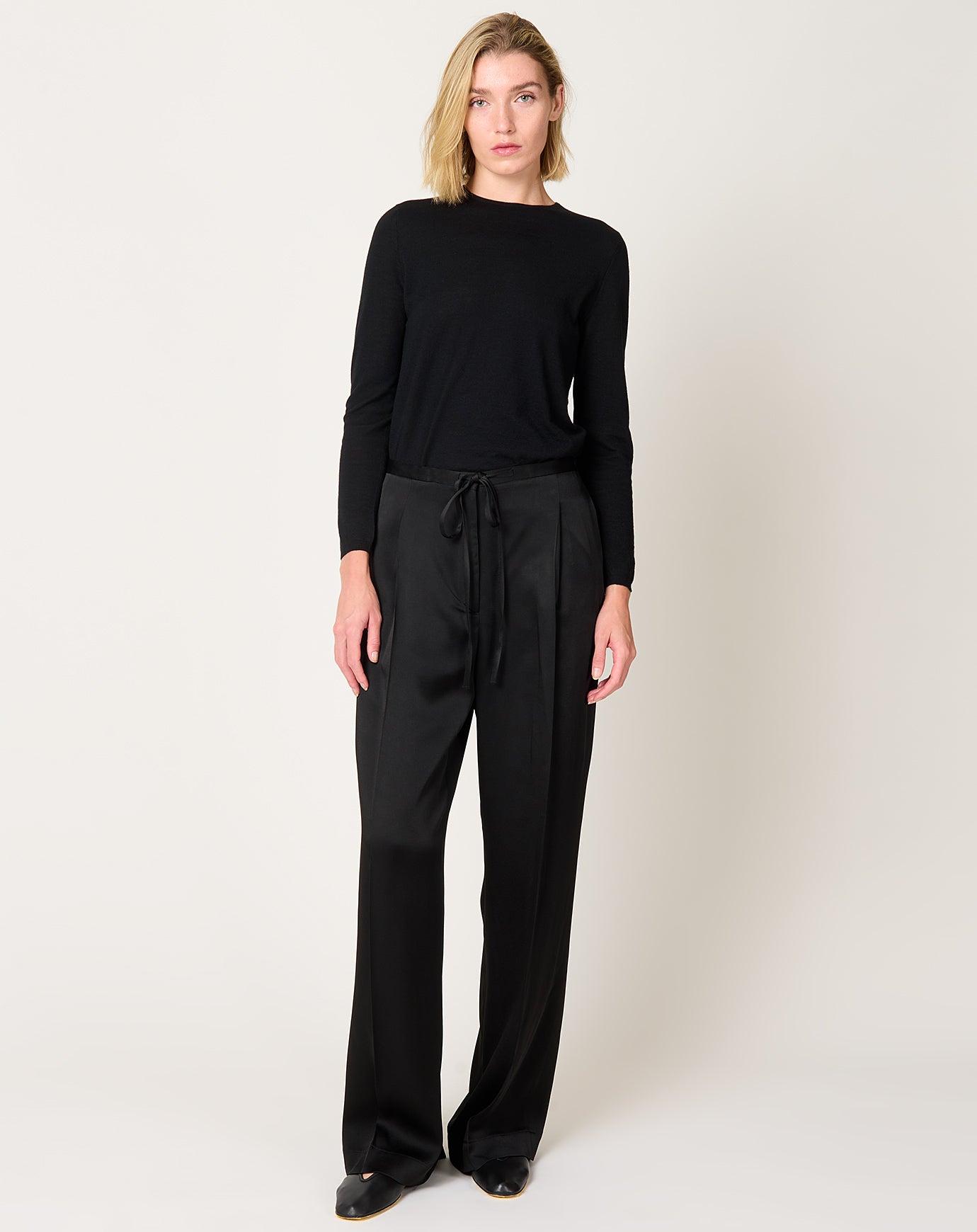 Róhe Relaxed Drawstring Satin Trousers in Black