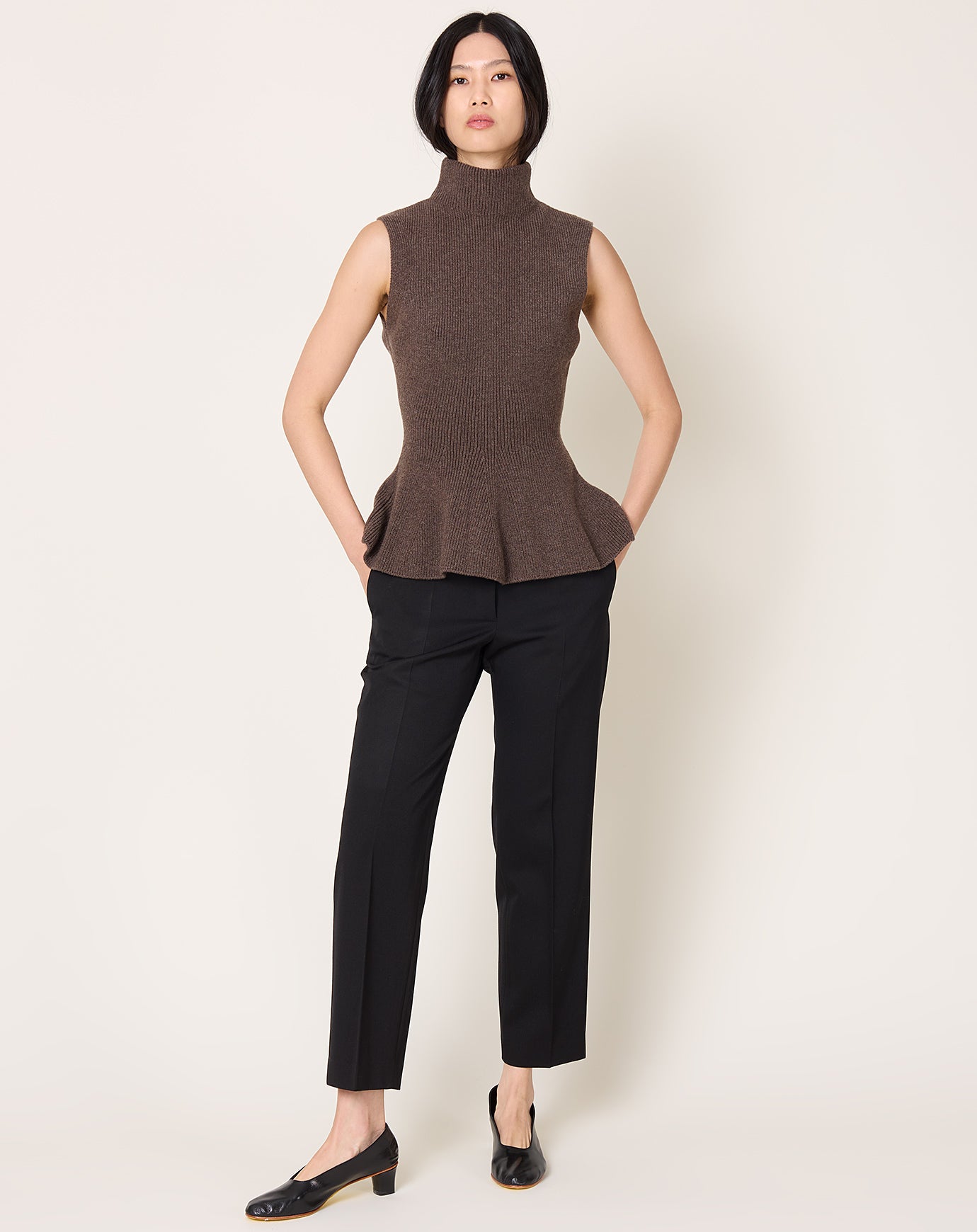 Róhe Sculptural Sleeveless Knit Top in Brown Melange