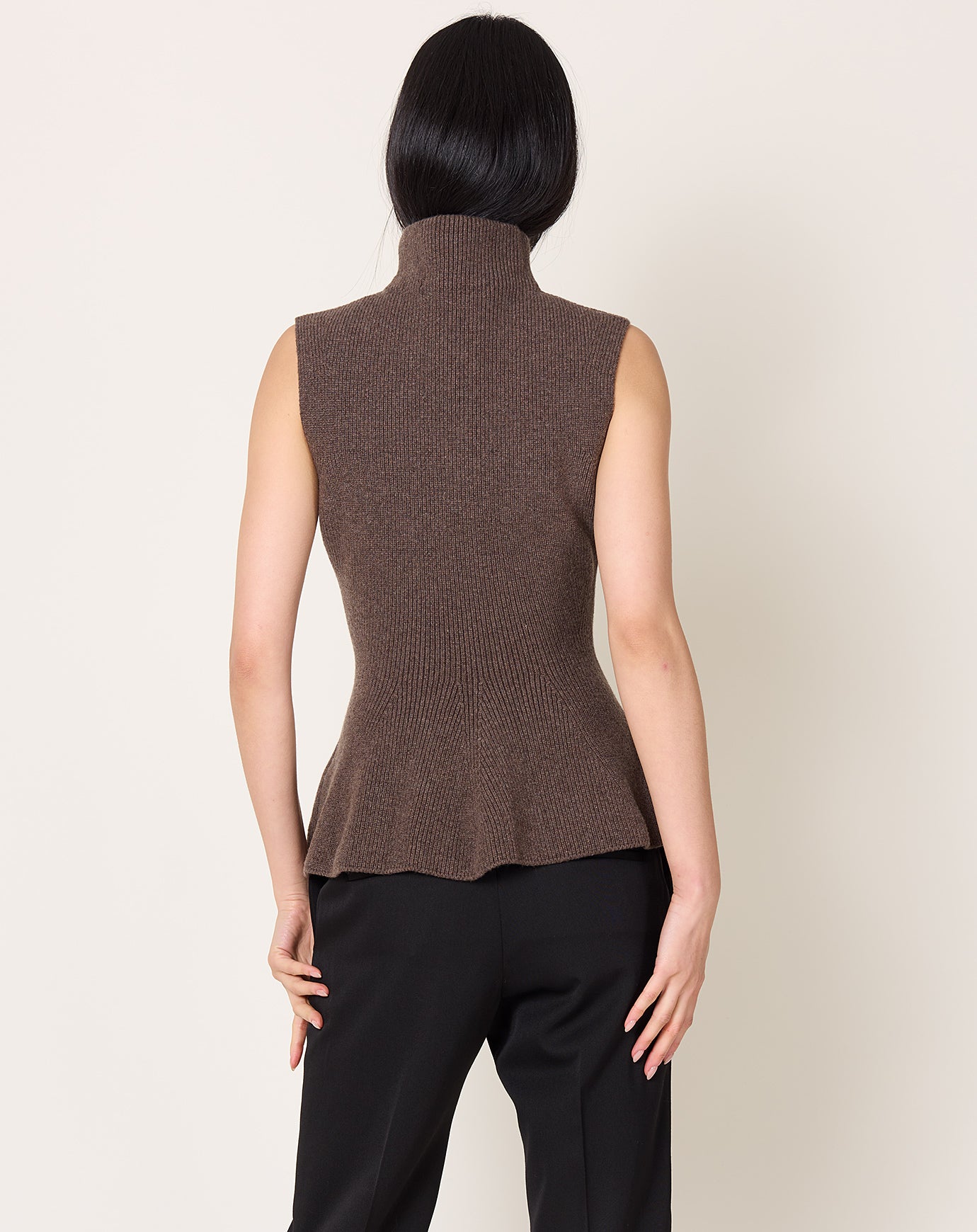 Róhe Sculptural Sleeveless Knit Top in Brown Melange