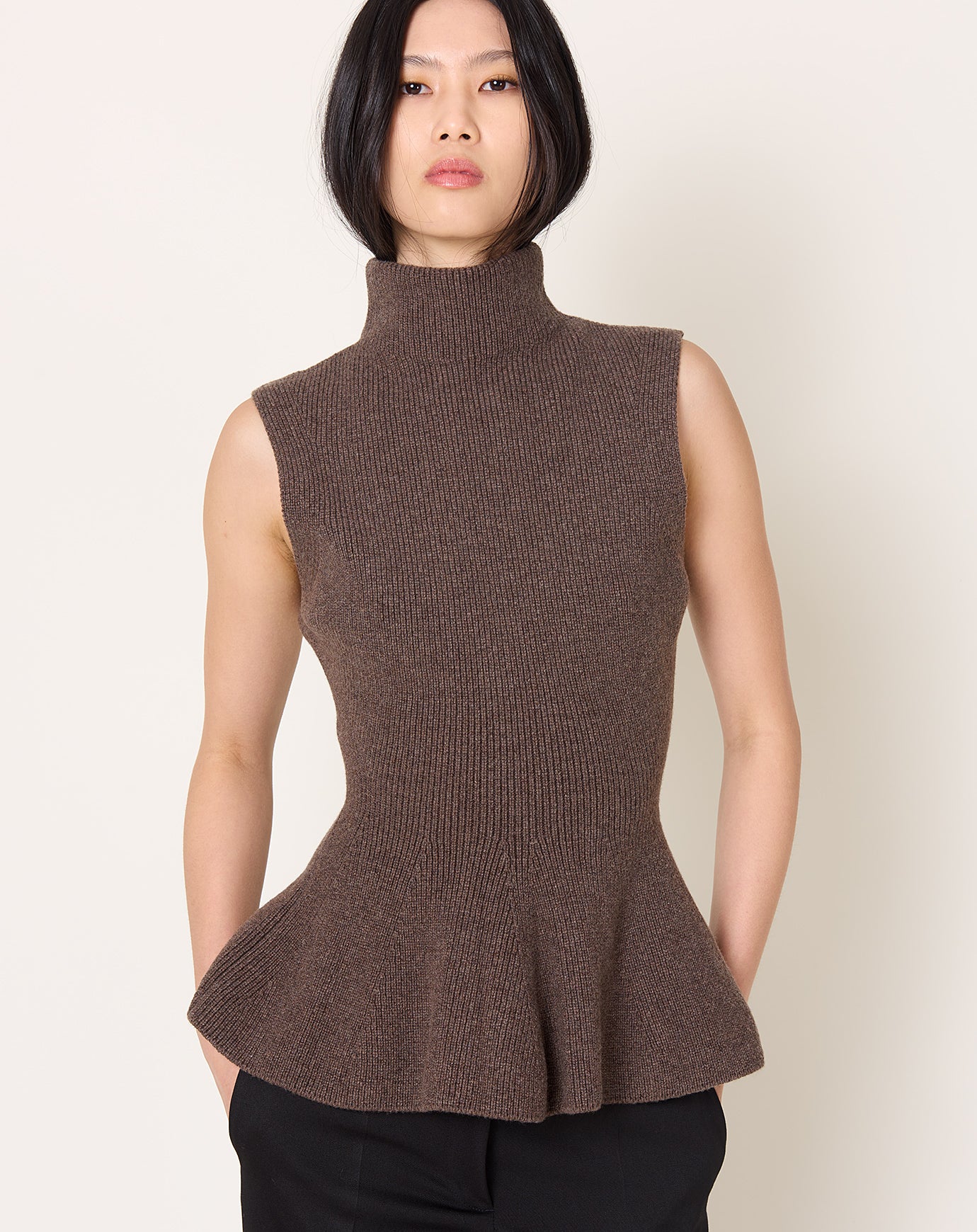 Róhe Sculptural Sleeveless Knit Top in Brown Melange