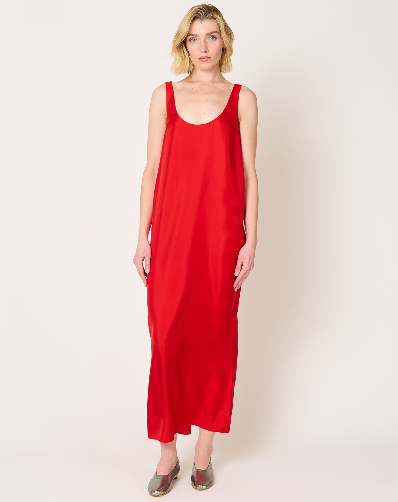 Róhe Silk Scoop-Neck Dress in Red
