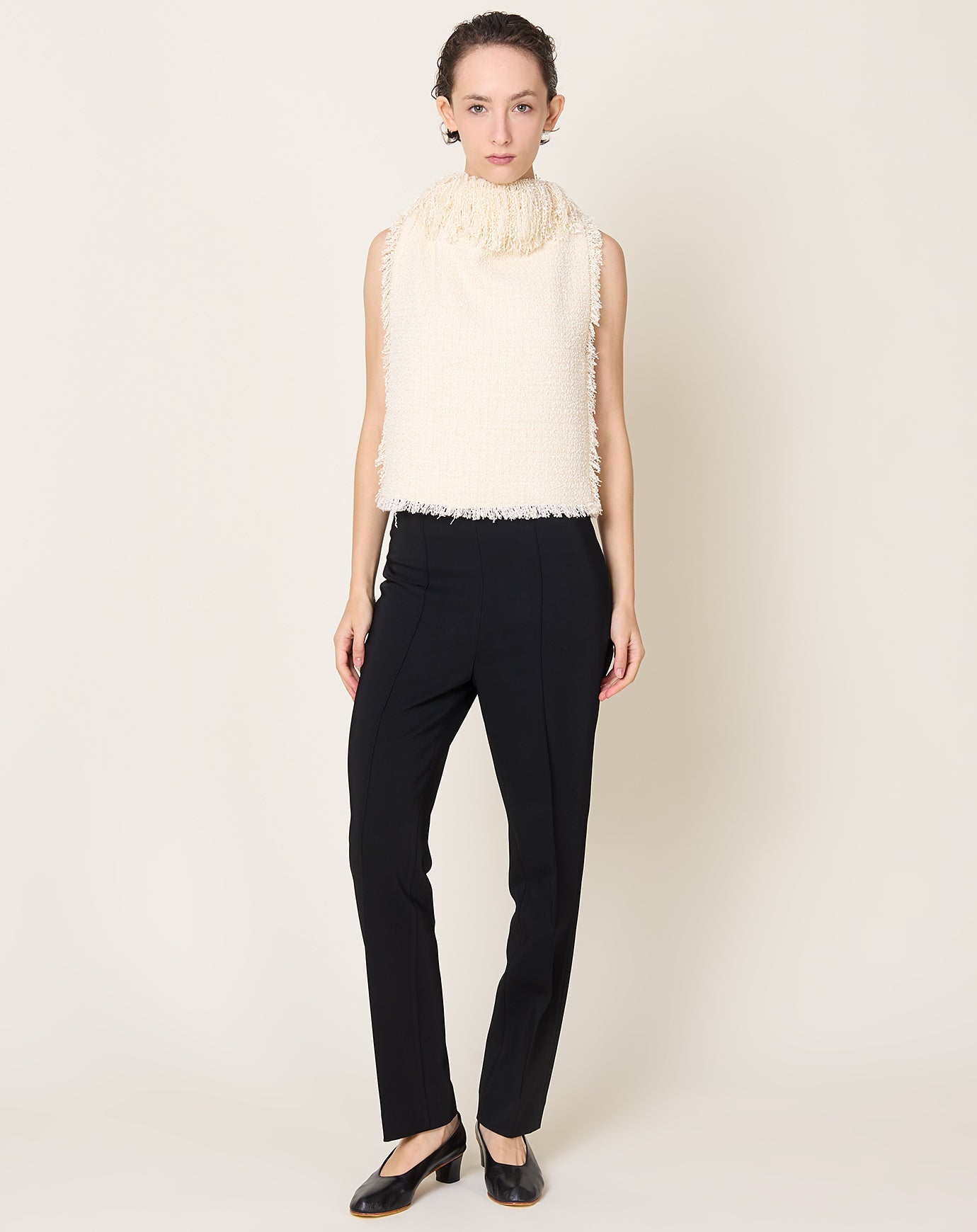 Róhe Textured Fringe Bouclé Top in Cream