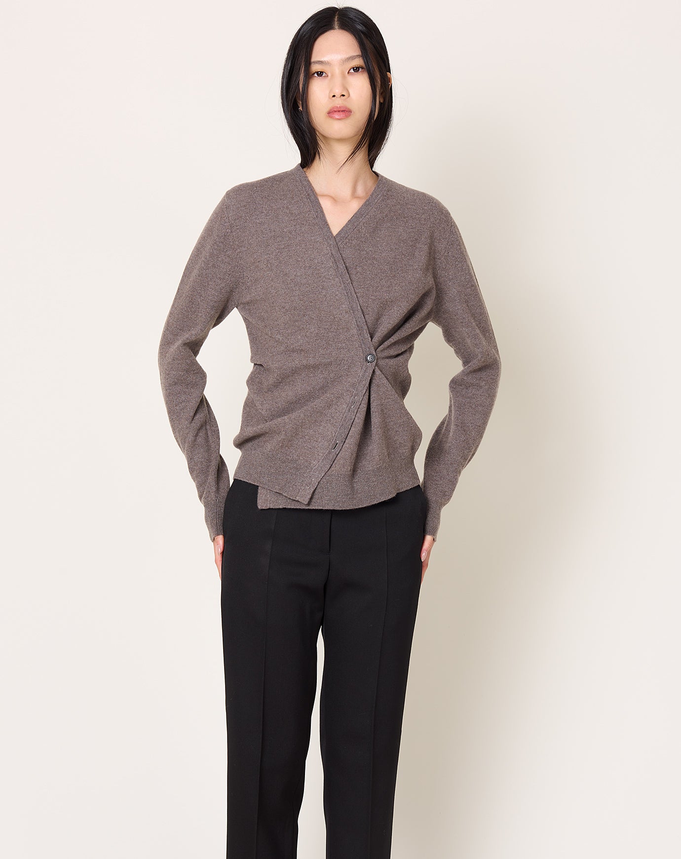 Róhe Twisted Ballet Cardigan in Brown Melange