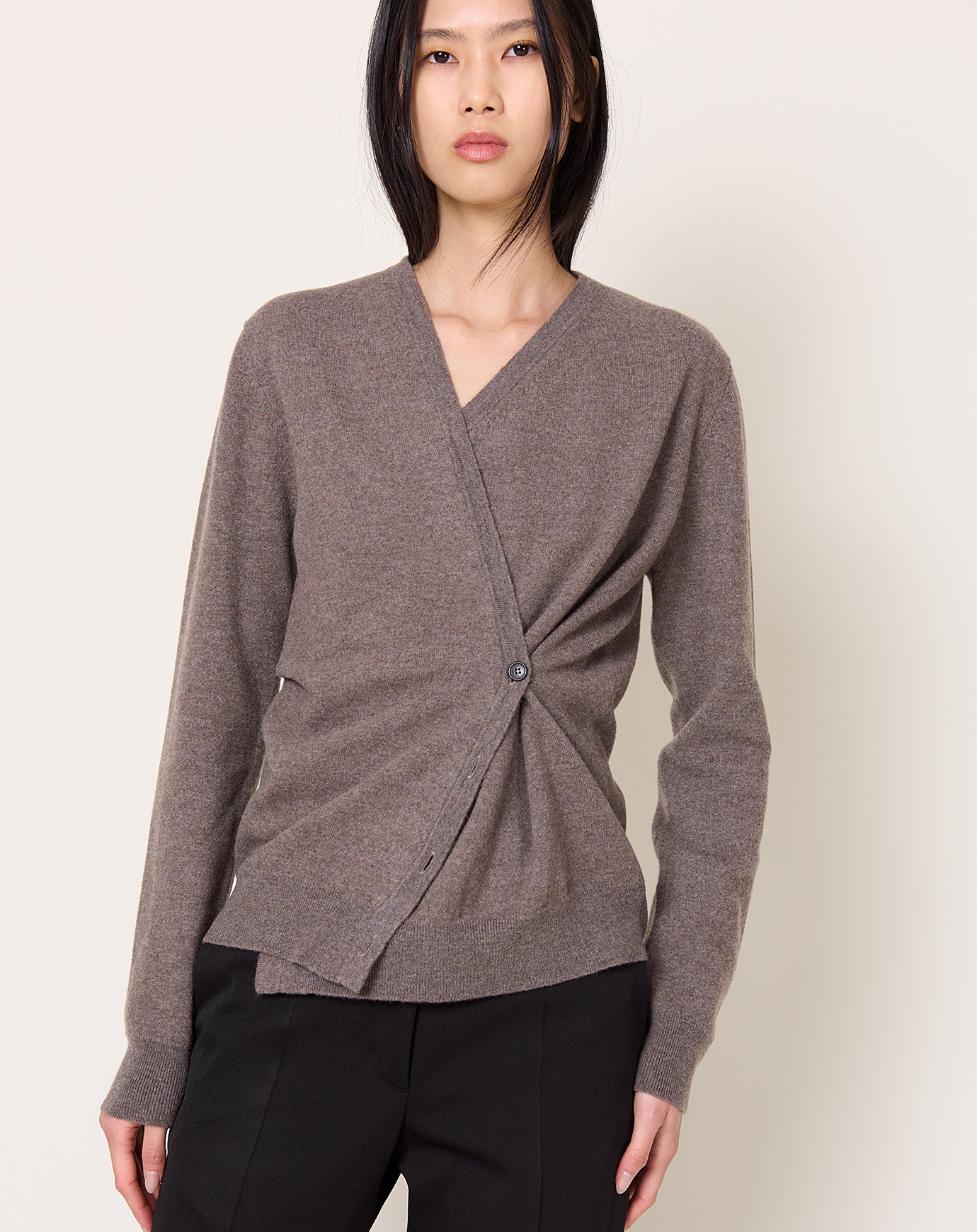 Róhe Twisted Ballet Cardigan in Brown Melange