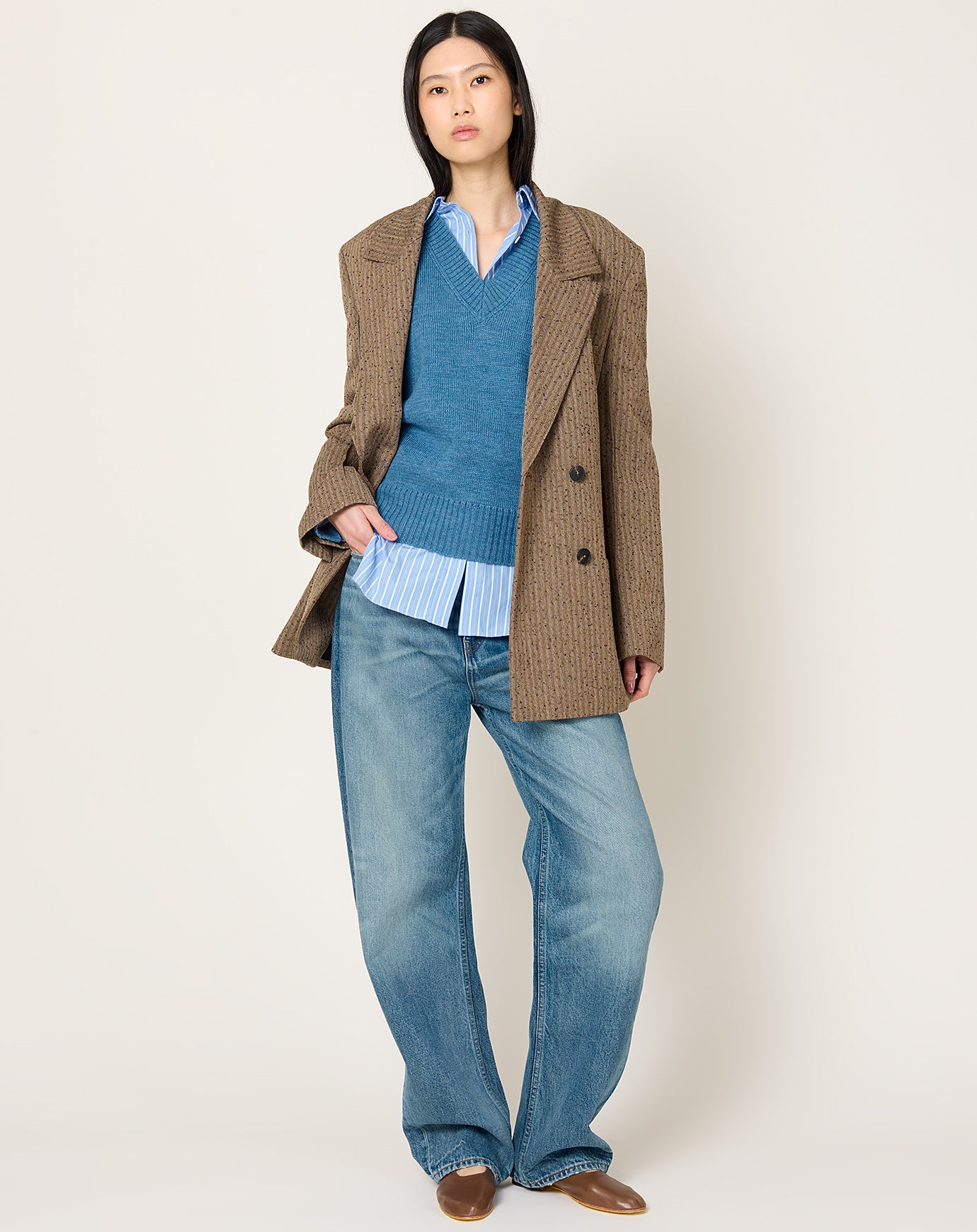 Róhe V-neck Knitted Jumper in Denim Blue Melange