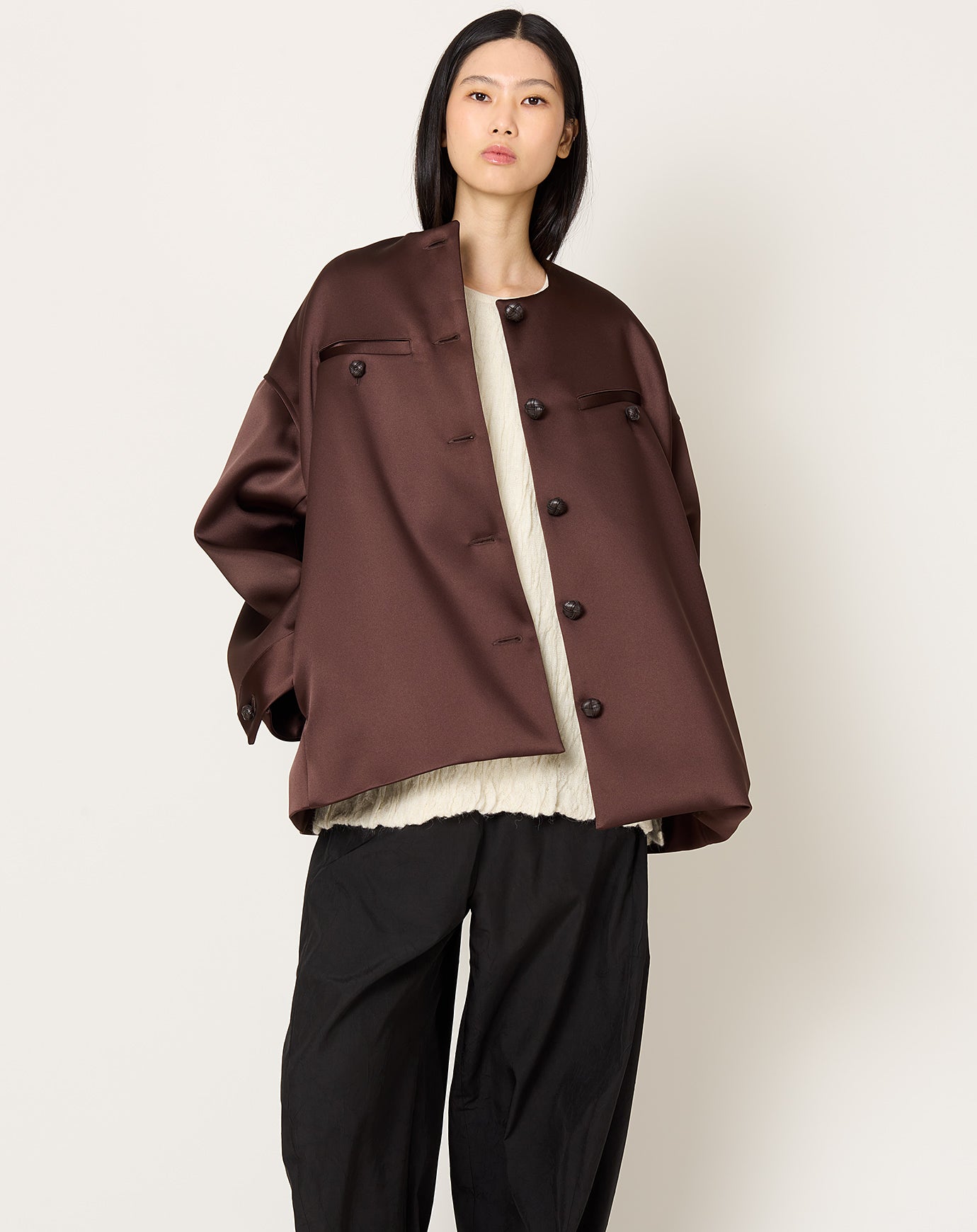 Róhe Volume Satin Jacket in Espresso