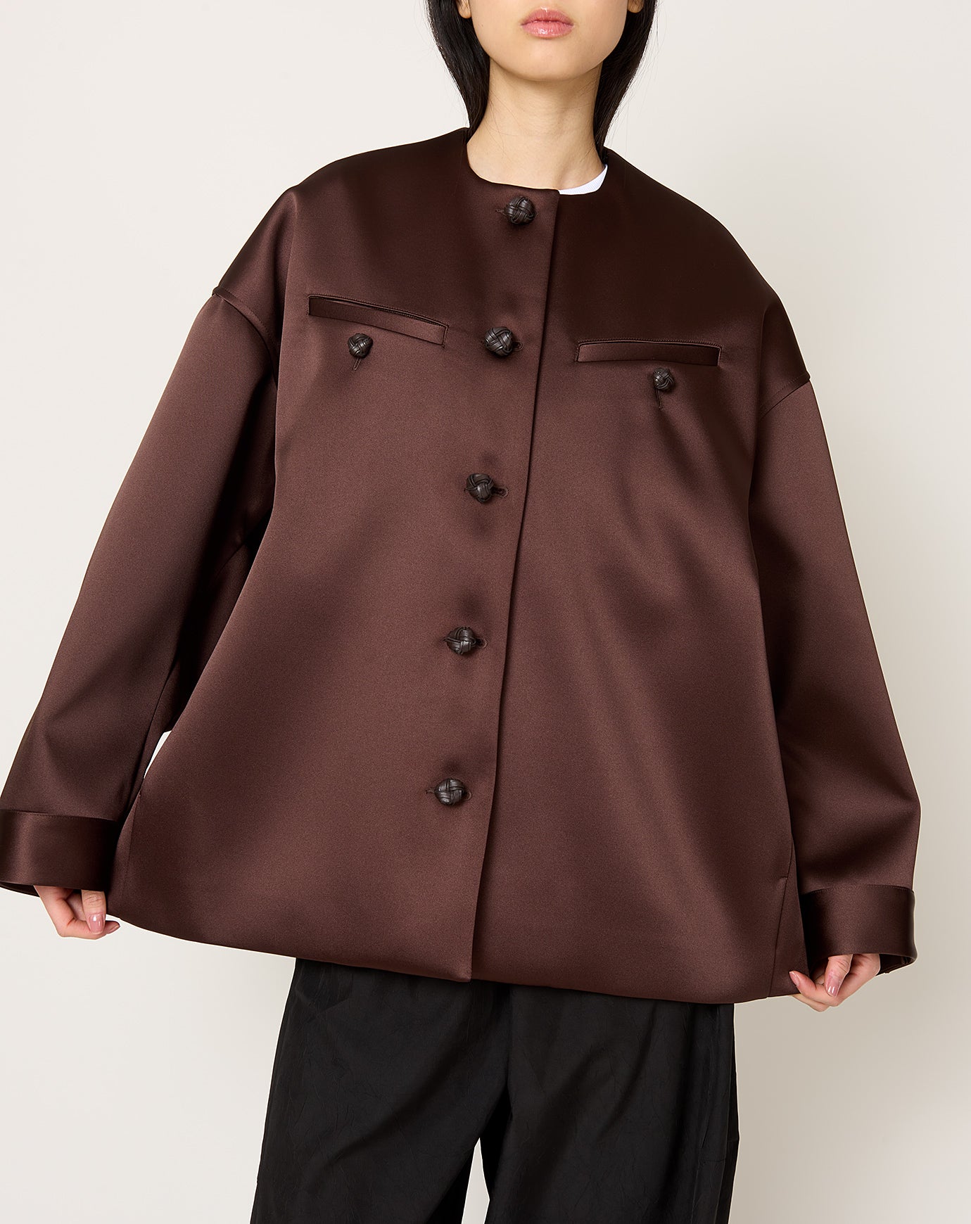 Róhe Volume Satin Jacket in Espresso