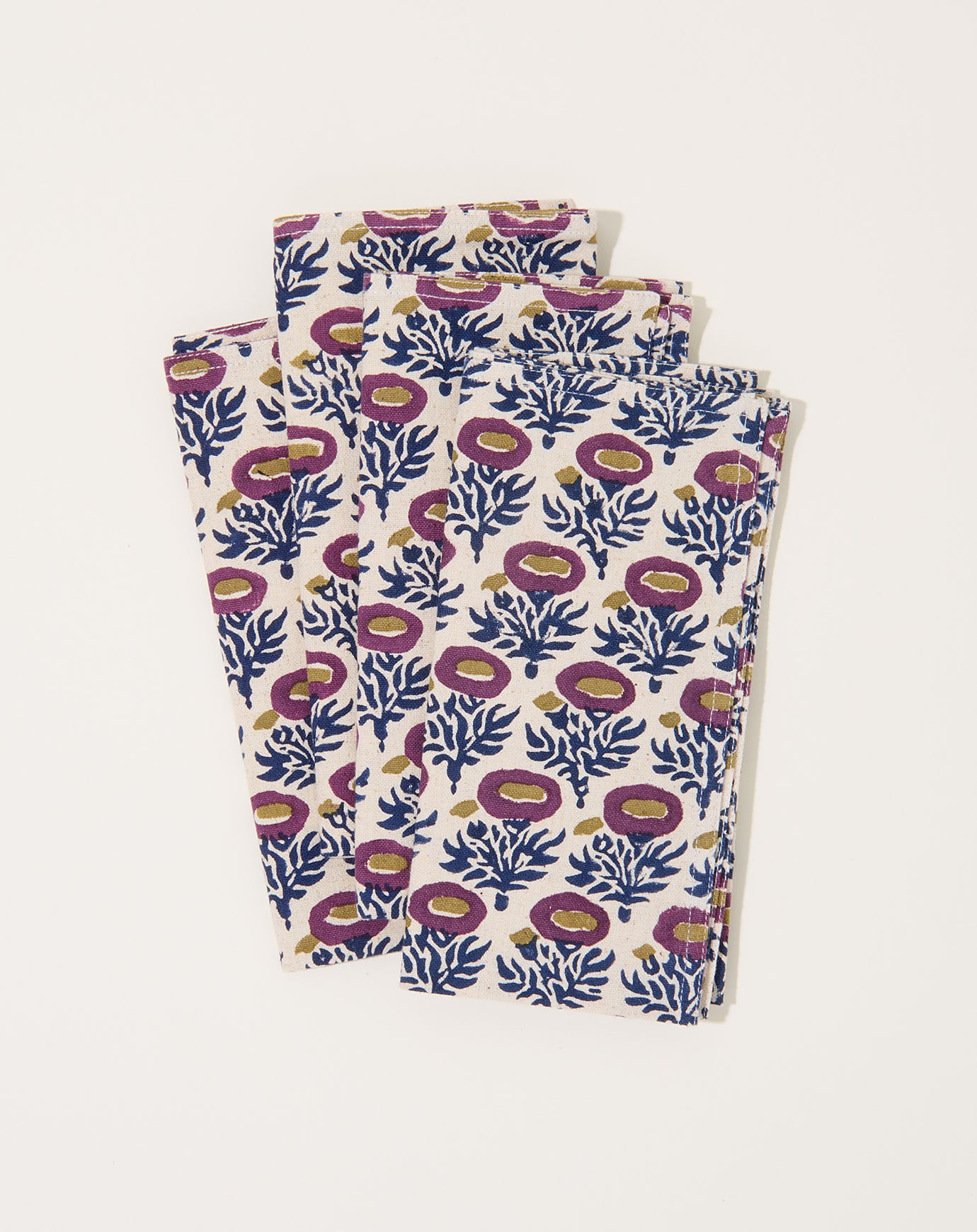 Soil to Studio Rumi Block Printed Table Napkins in Blue & Plum