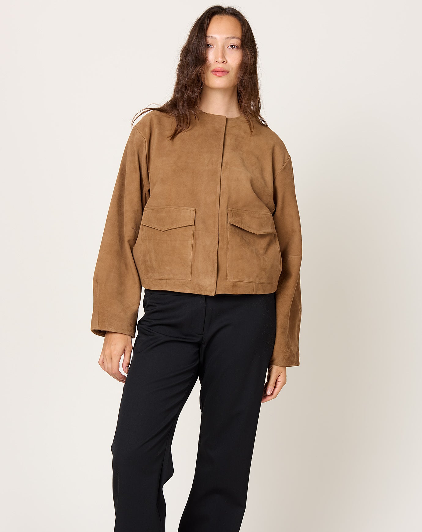 St. Agni Suede Utility Cocoon Bomber in Toffee