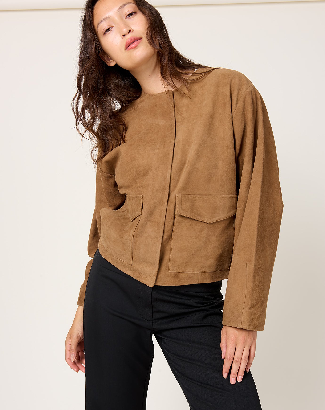 St. Agni Suede Utility Cocoon Bomber in Toffee