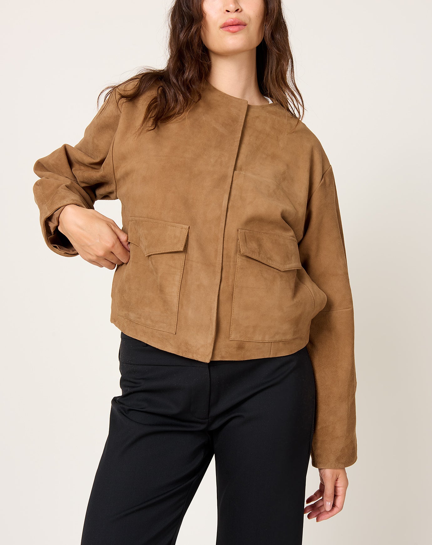 St. Agni Suede Utility Cocoon Bomber in Toffee