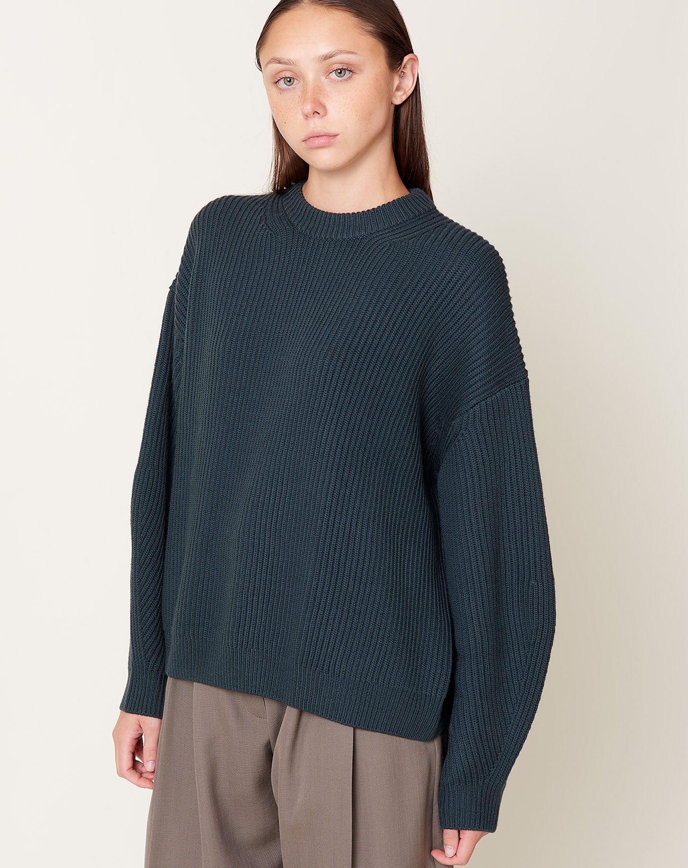 Studio Nicholson Tone Fisherman Crewneck in Dark Fir