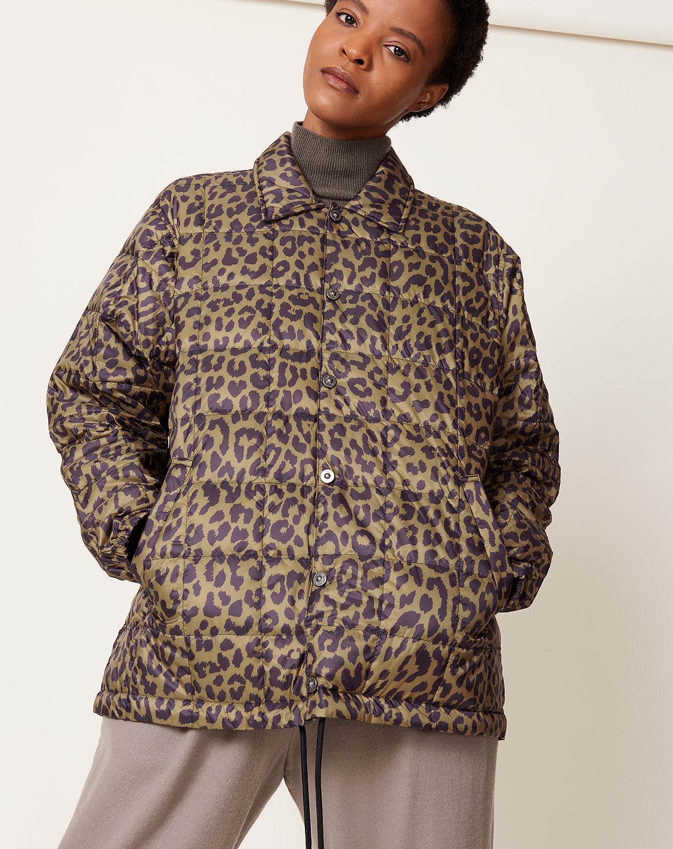 Taion Down Coach Jacket in Leopard