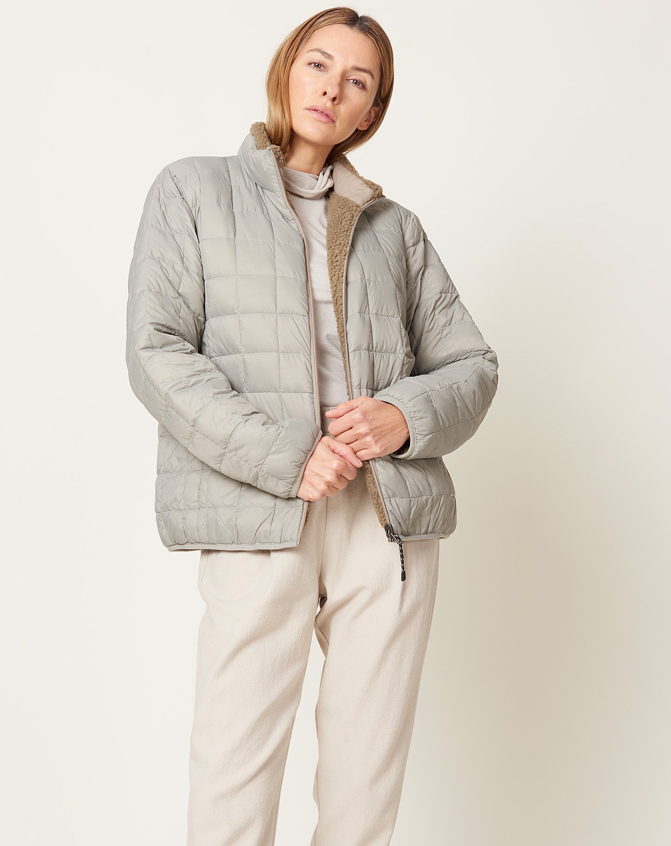 Mountain Down X BOA Reversible Jacket in Light Grey and Beige