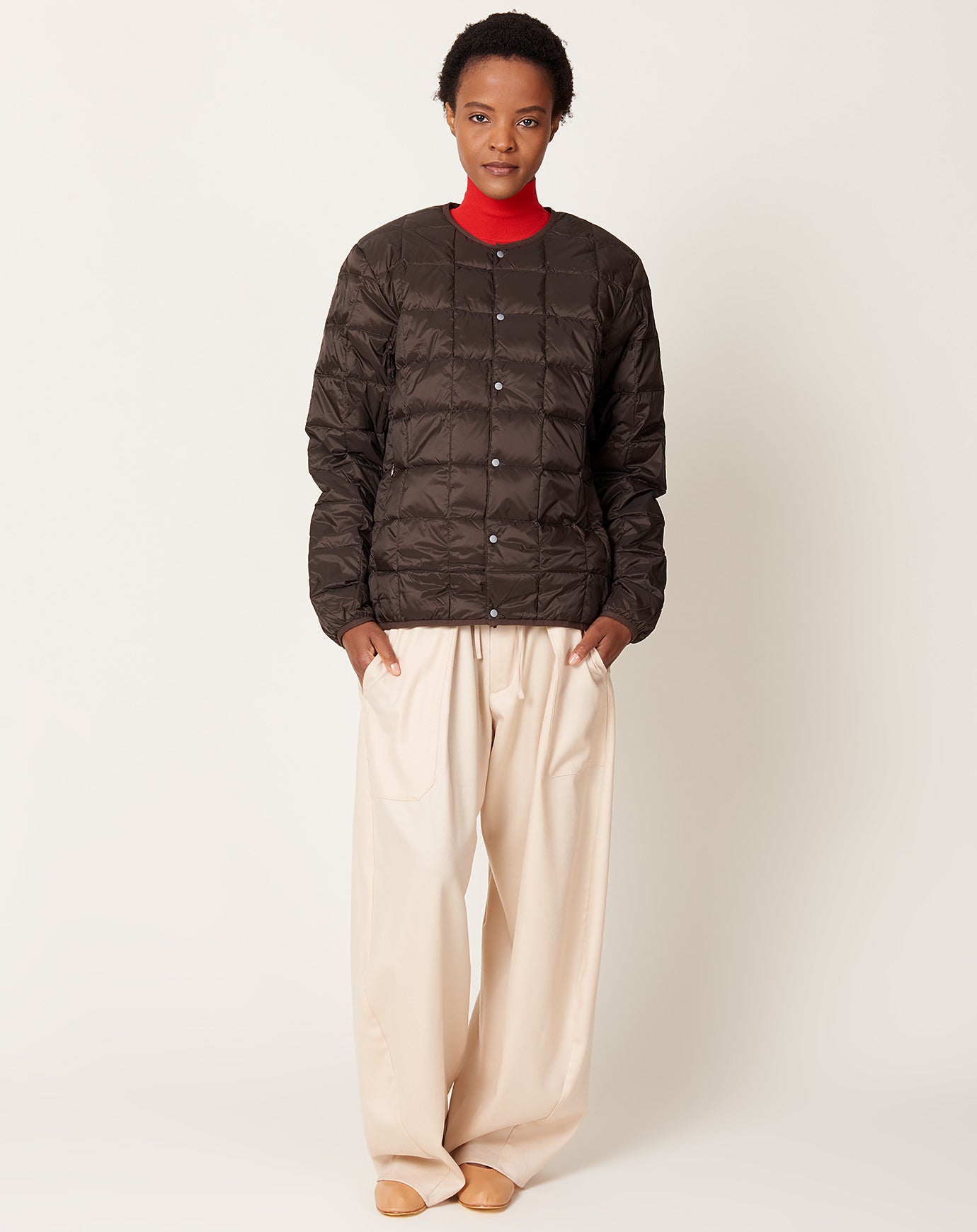 Taion Oversize Crew Neck Down Jacket in Dark Chocolate