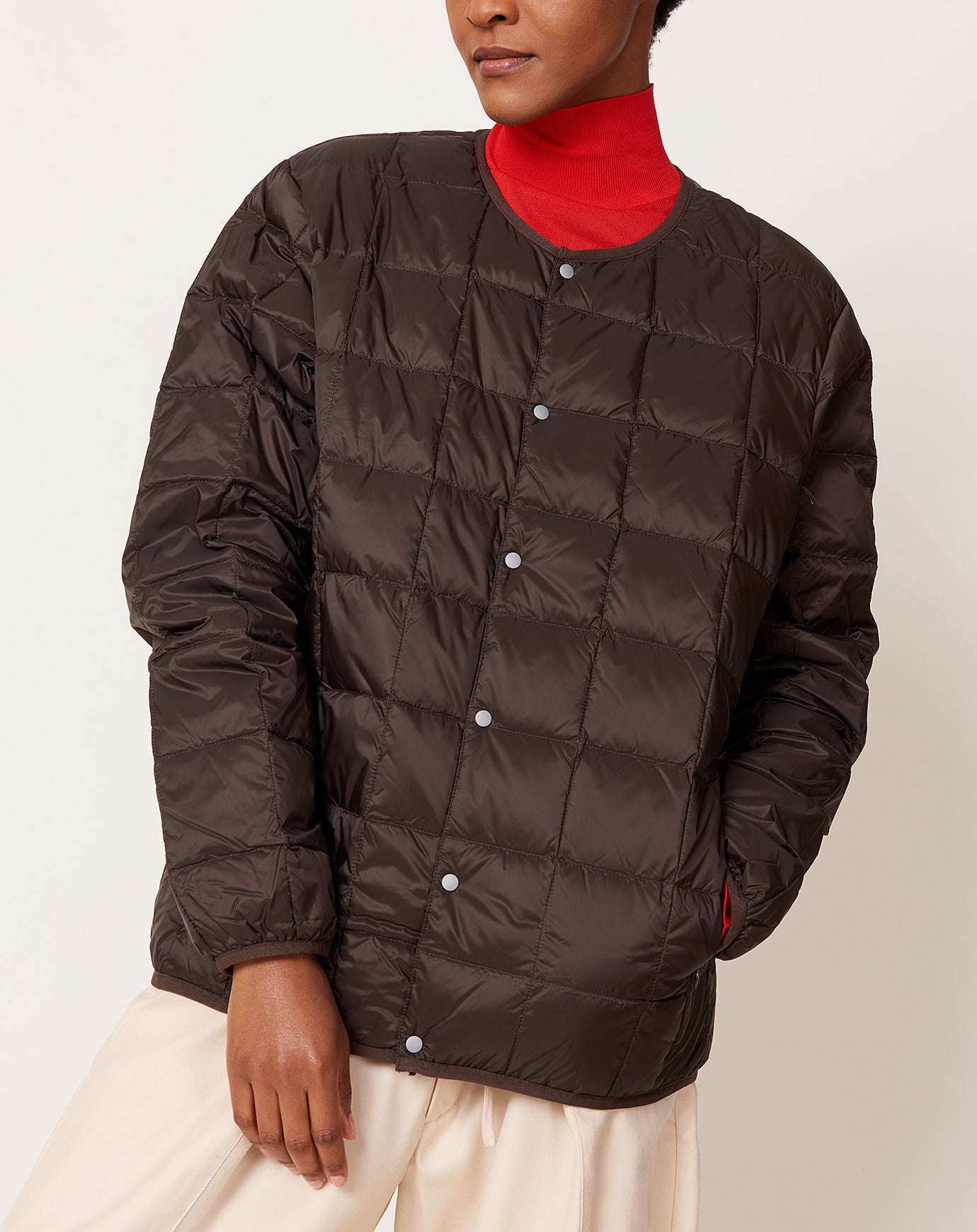 Taion Oversize Crew Neck Down Jacket in Dark Chocolate