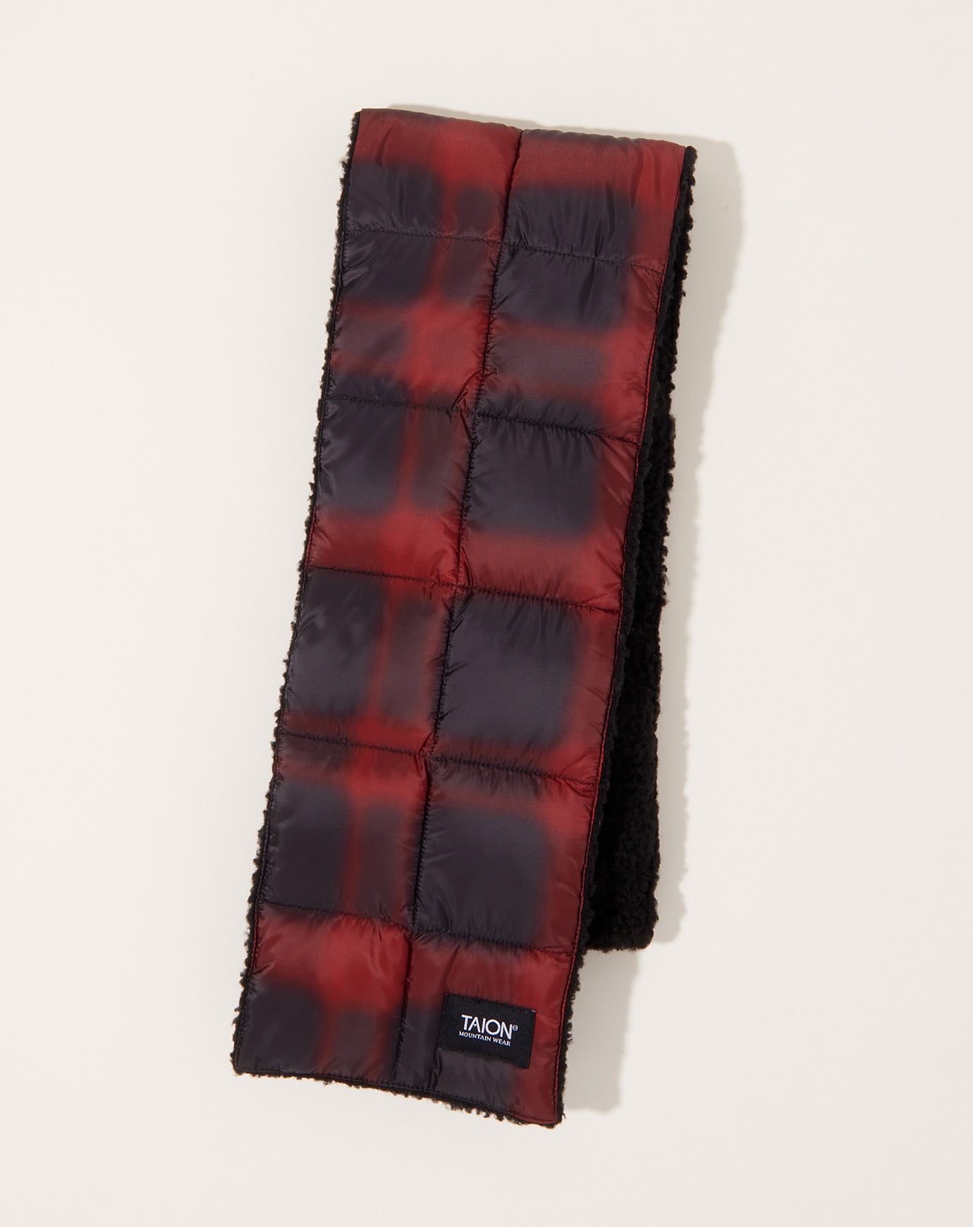 Taion Reversible Mountain Down X BOA Scarf in Black & Red Check