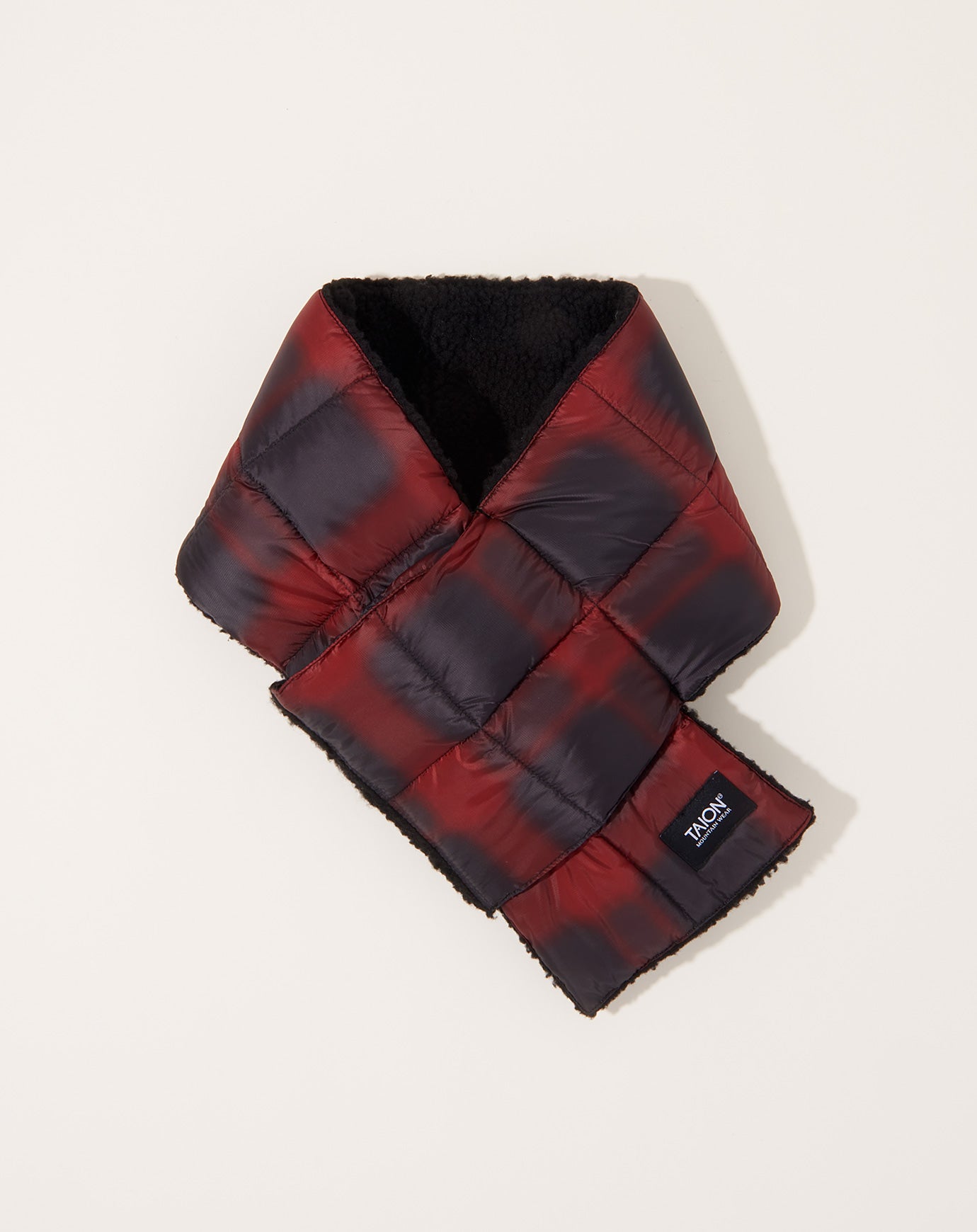 Taion Reversible Mountain Down X BOA Scarf in Black & Red Check