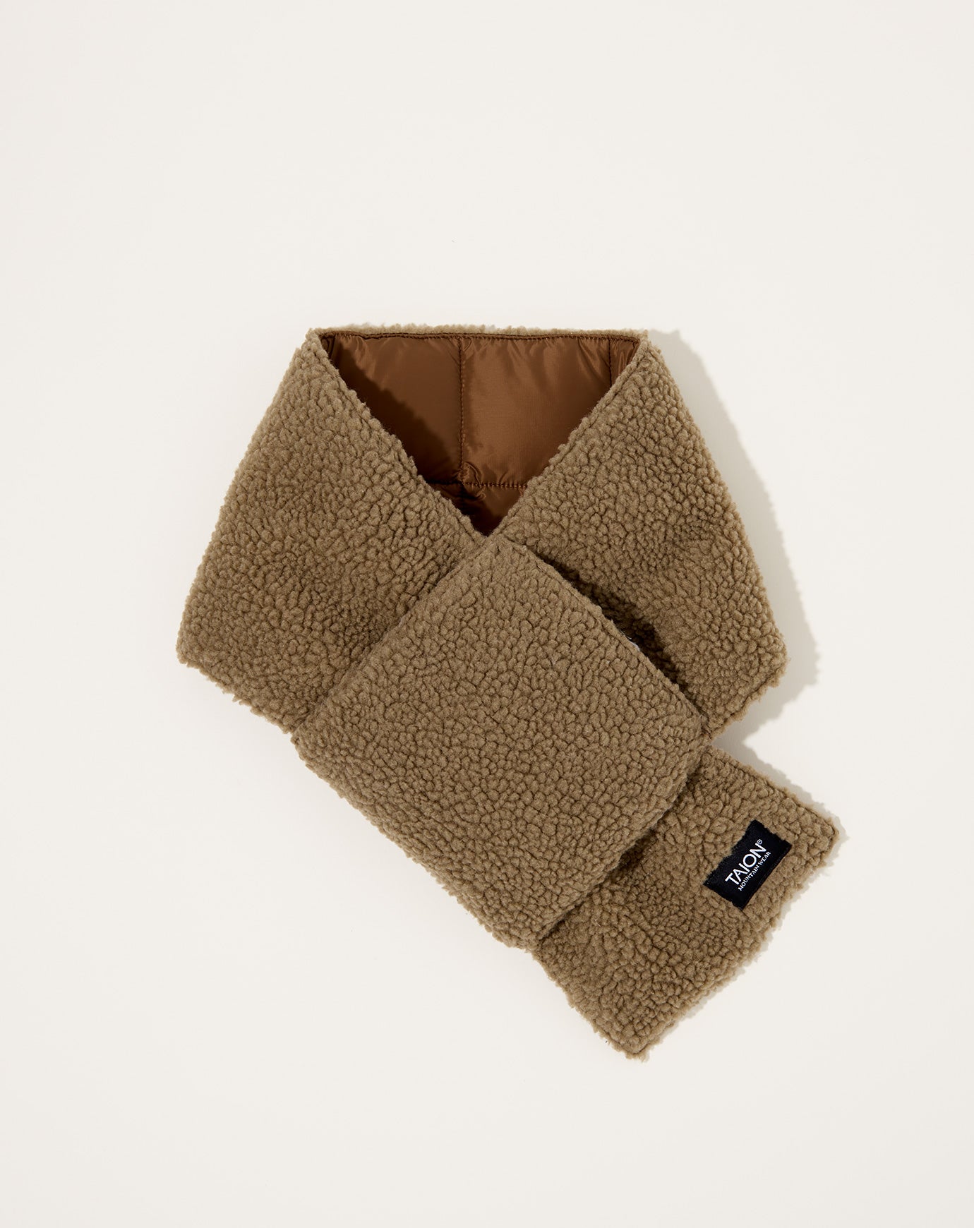 Taion Reversible Mountain Down X BOA Scarf in Light Brown & Beige