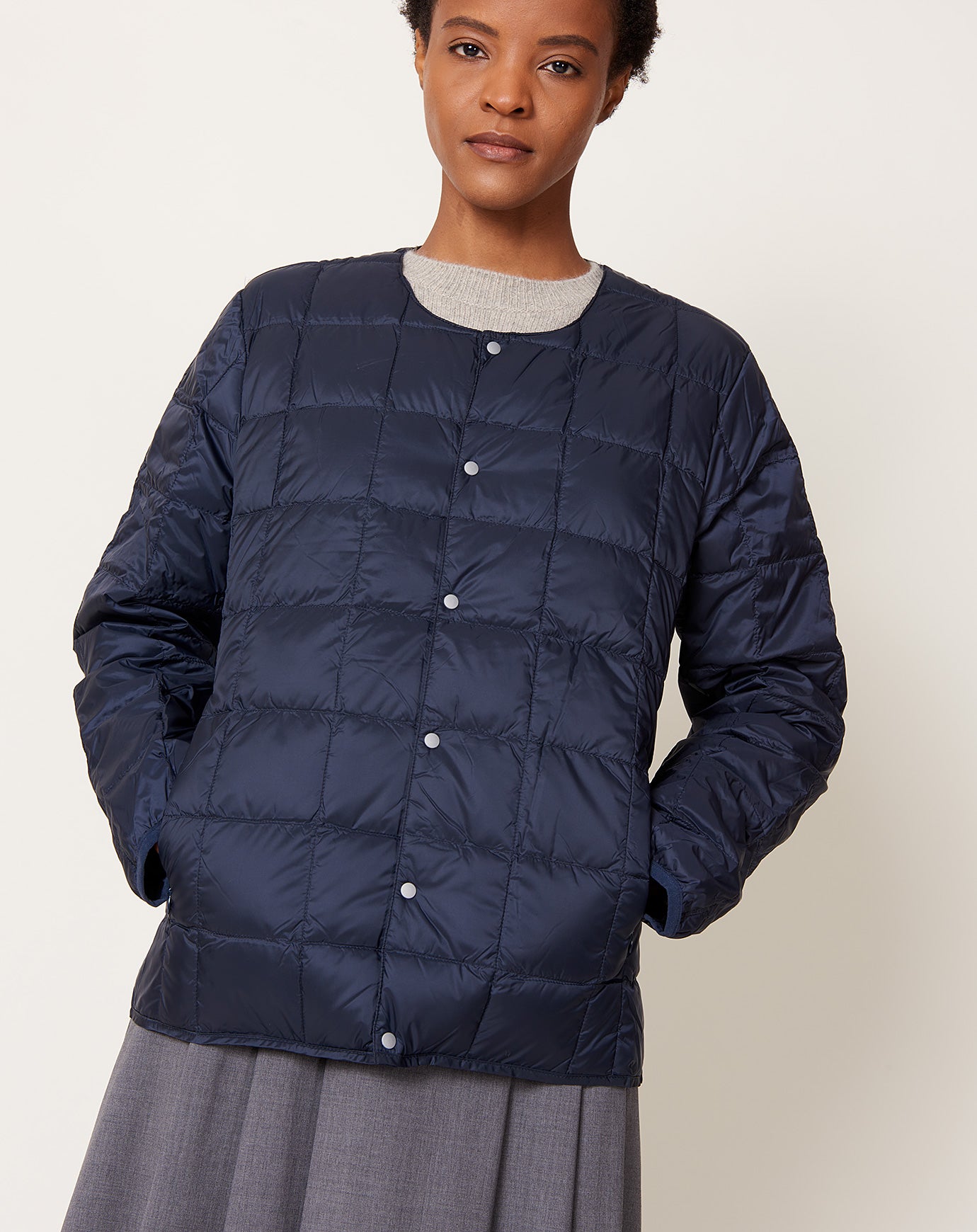 Taion Crew Neck Down Jacket in Dark Navy