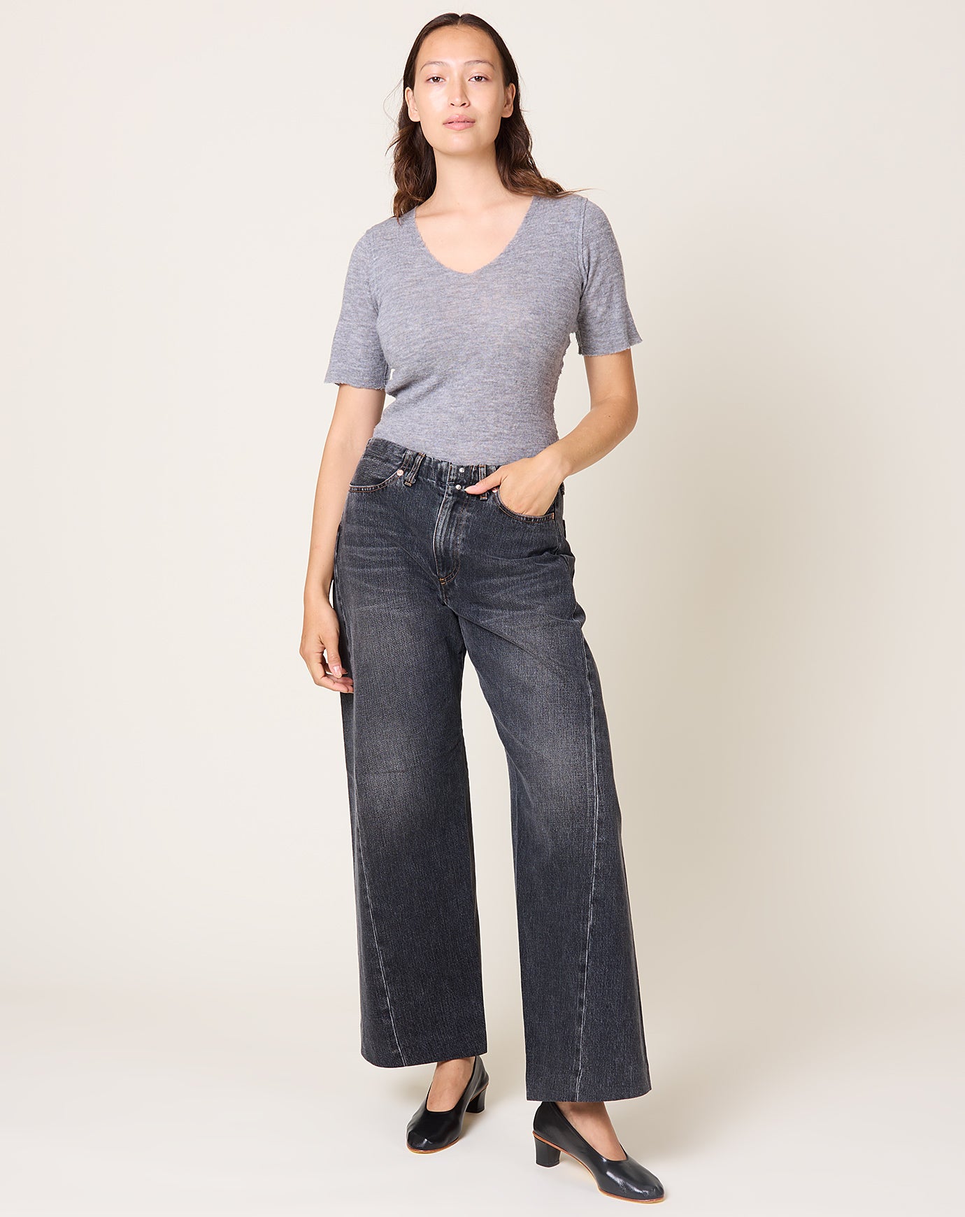 Tanaka Boy Jean Trousers in Dark Grey