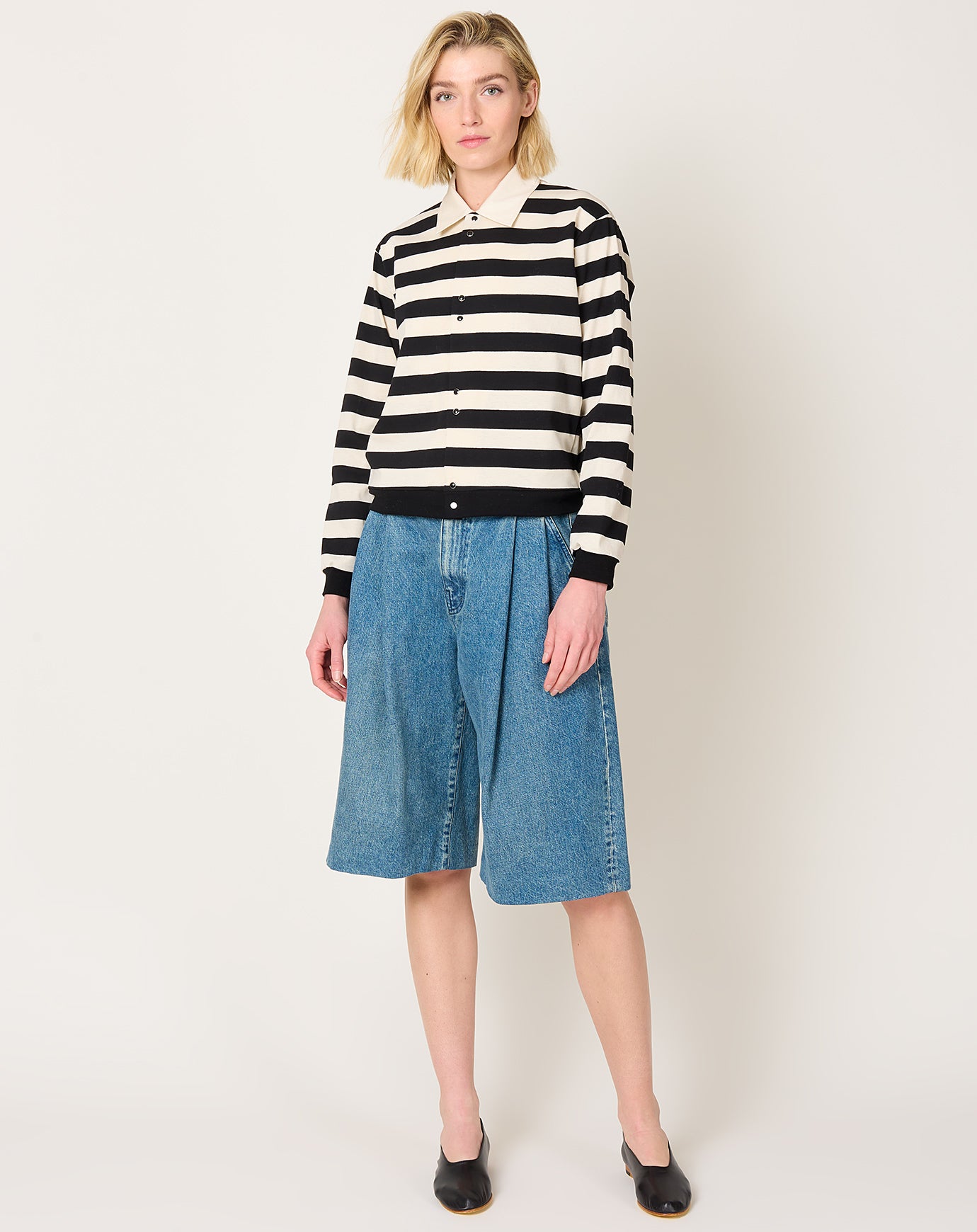 Tanaka Jersey Cardigan in Black Stripe