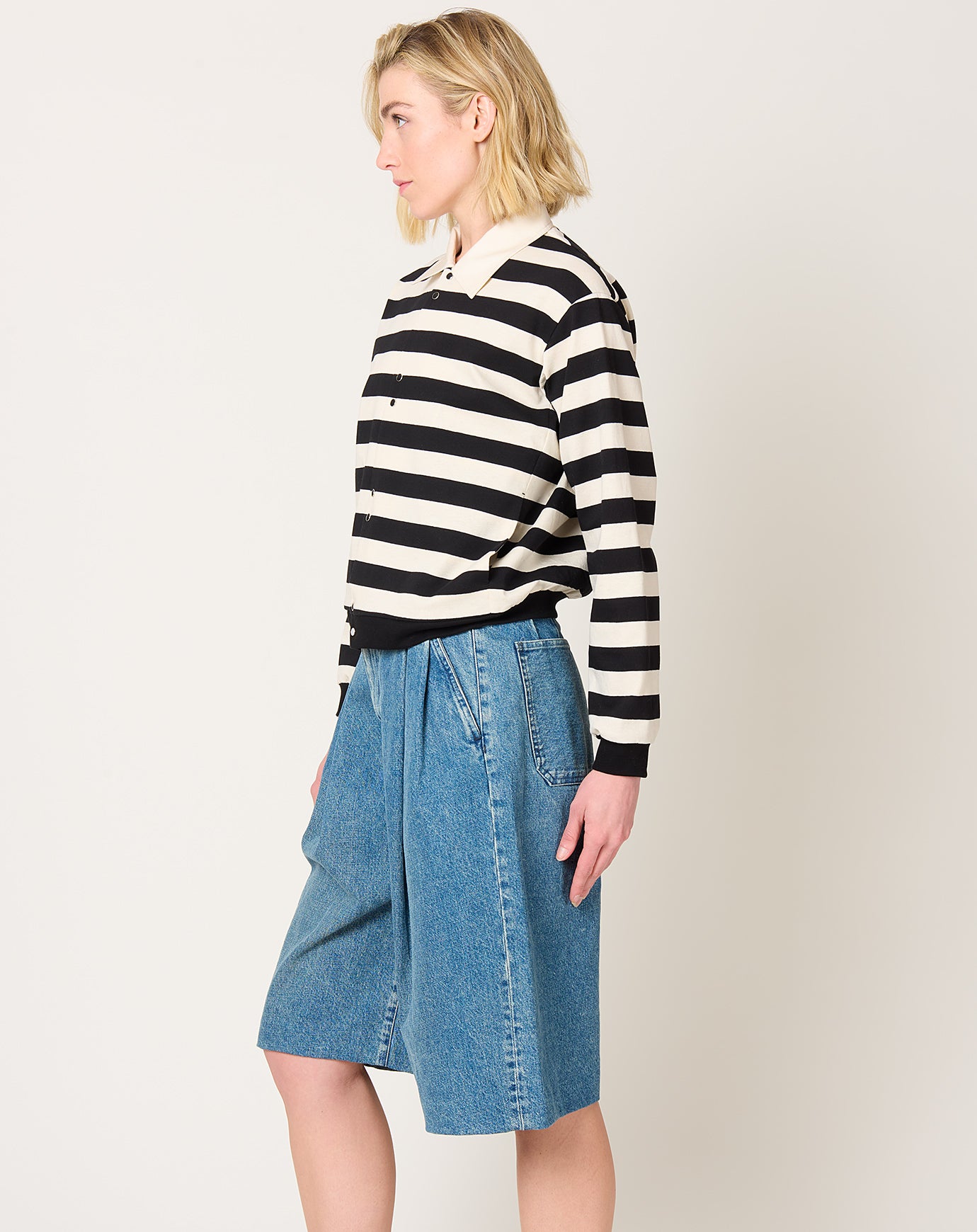 Tanaka Jersey Cardigan in Black Stripe