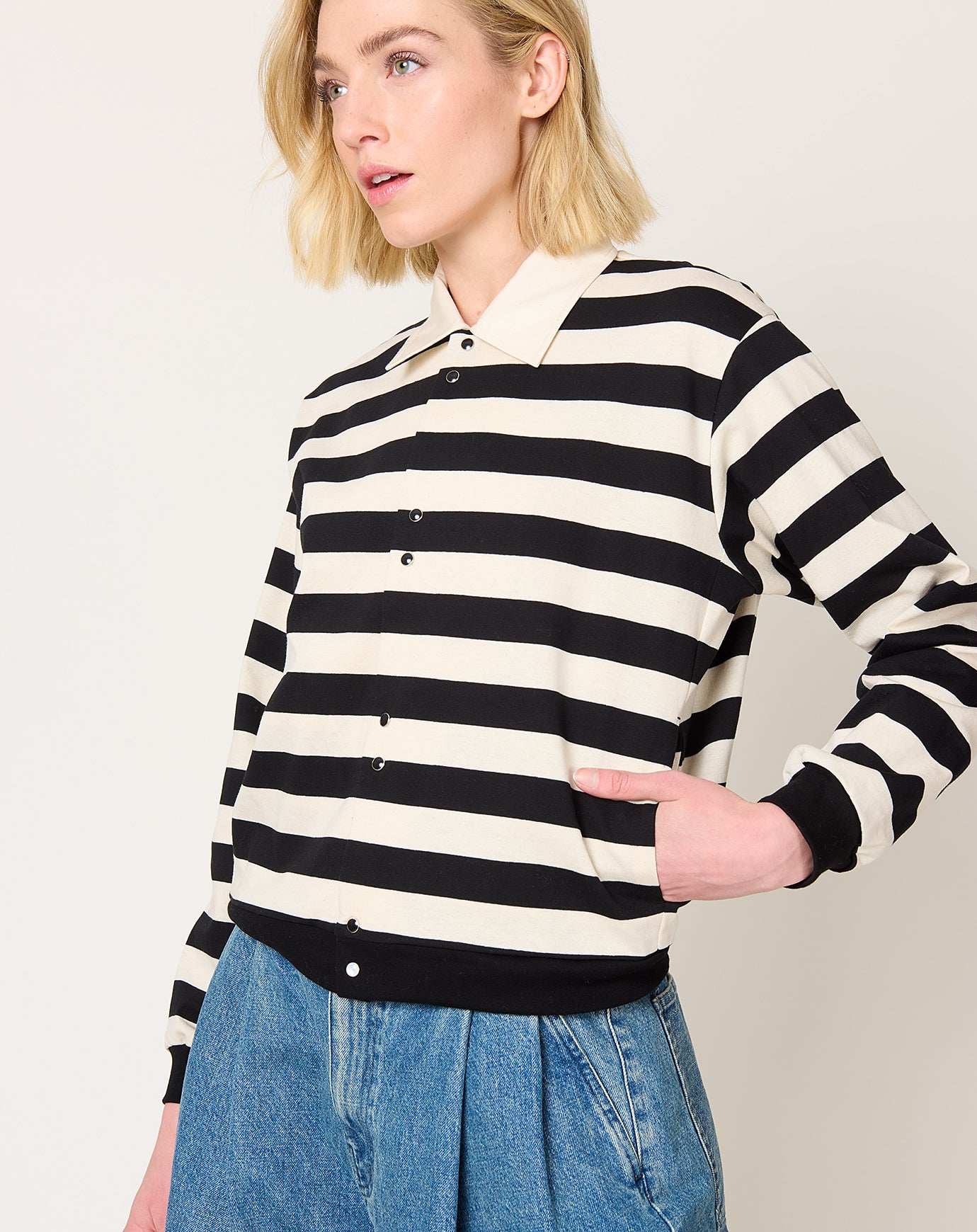 Tanaka Jersey Cardigan in Black Stripe