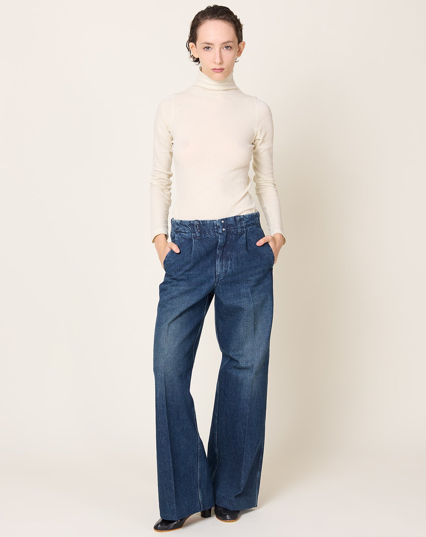 Tanaka Wide Jean Trousers in Dark Blue