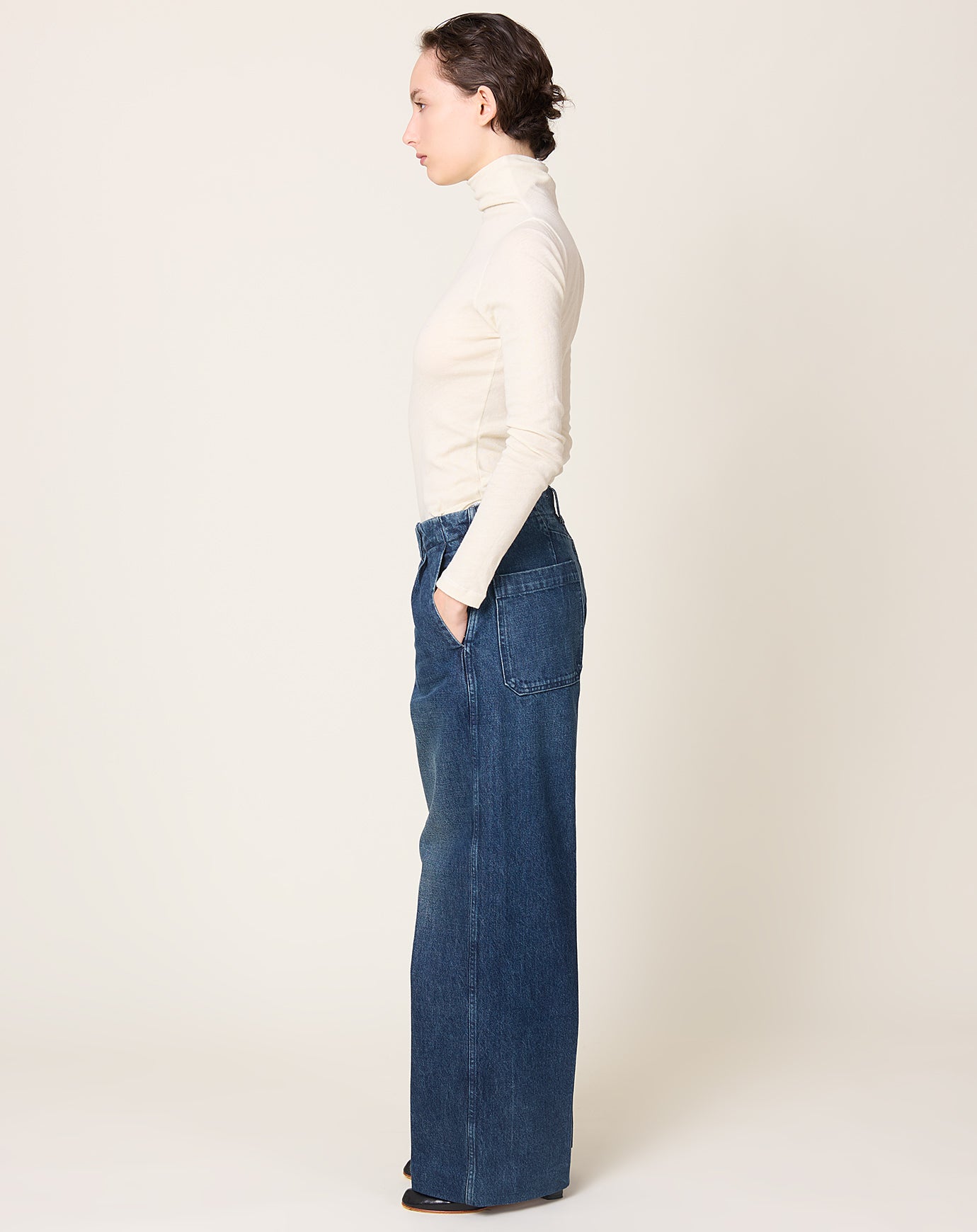 Tanaka Wide Jean Trousers in Dark Blue