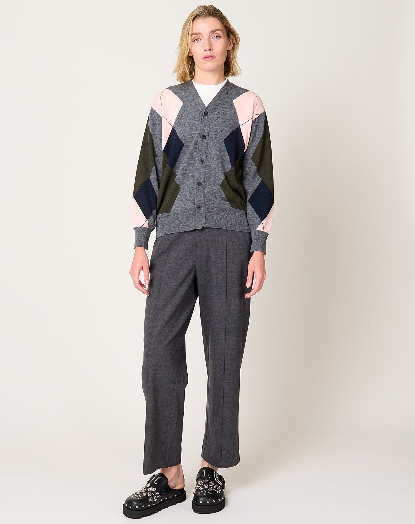 TOGA Archives Argyle Knit Cardigan in Grey