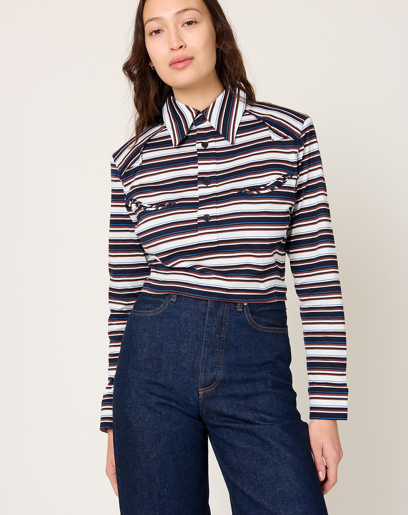 TOGA Archives Cotton Jersey Mix Stripe Shirt