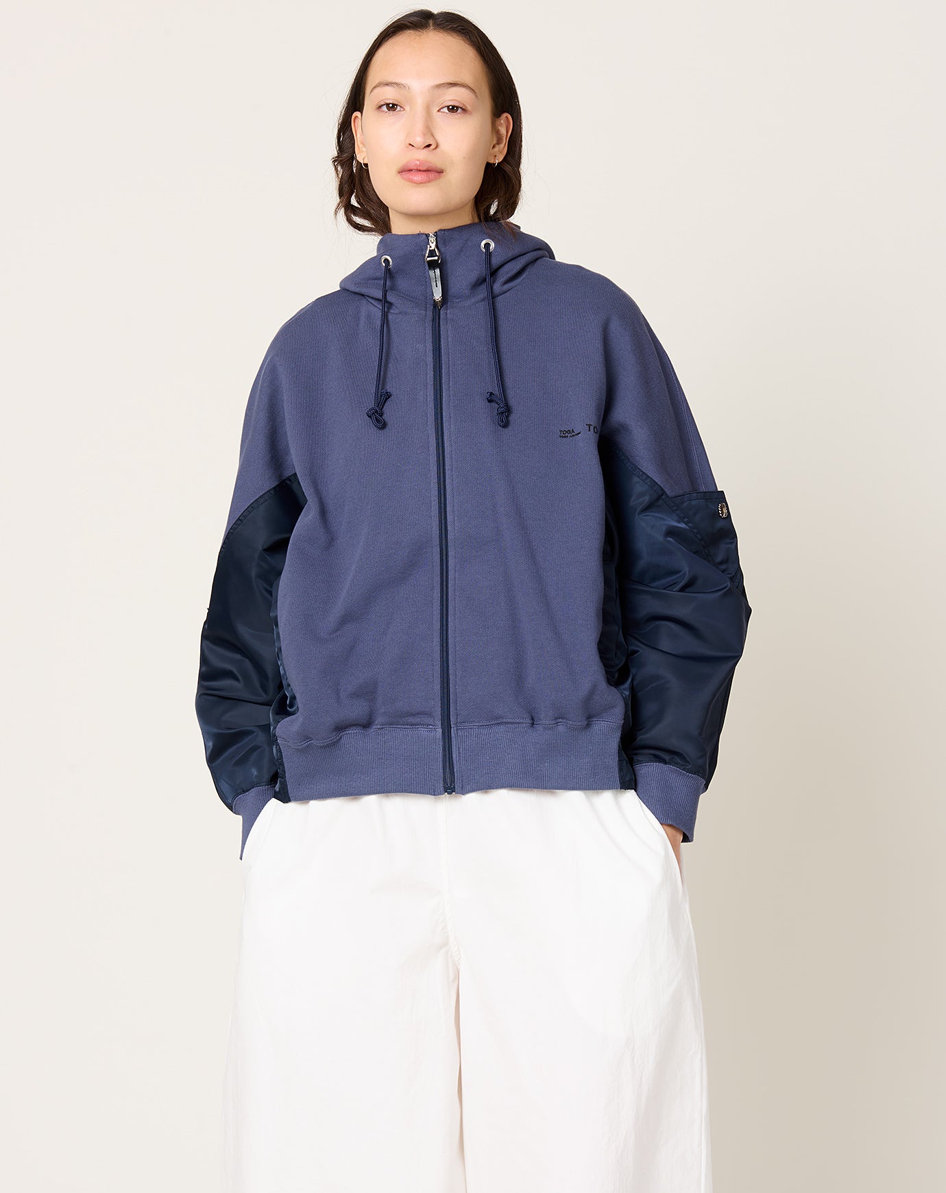 TOGA Archives Cotton Nylon Hoodie Navy