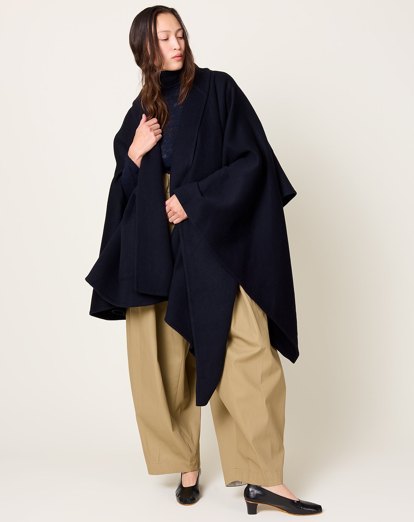 TOGA ARCHIVES Double Face Melton Wool Cape Coat in Navy