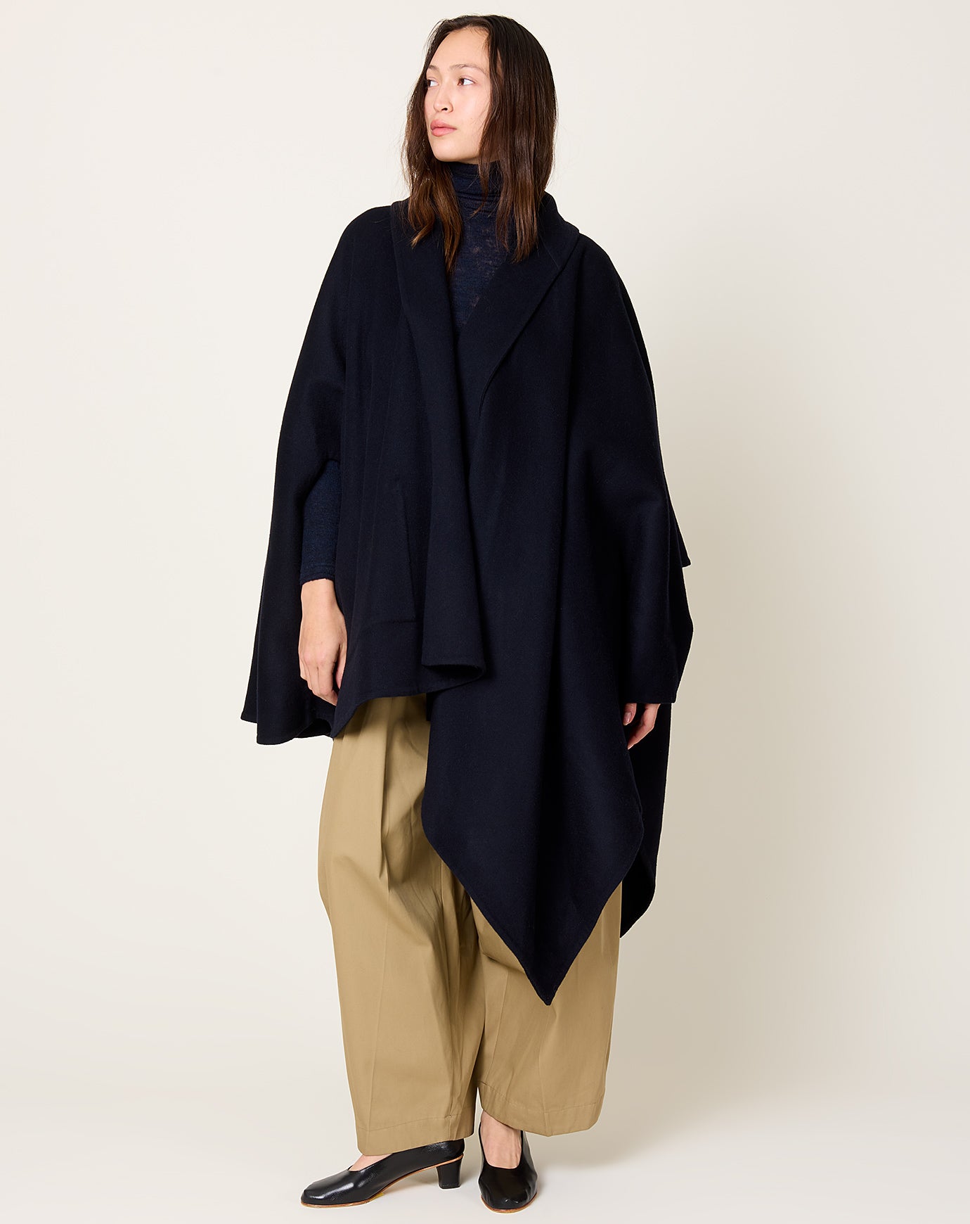 TOGA ARCHIVES Double Face Melton Wool Cape Coat in Navy