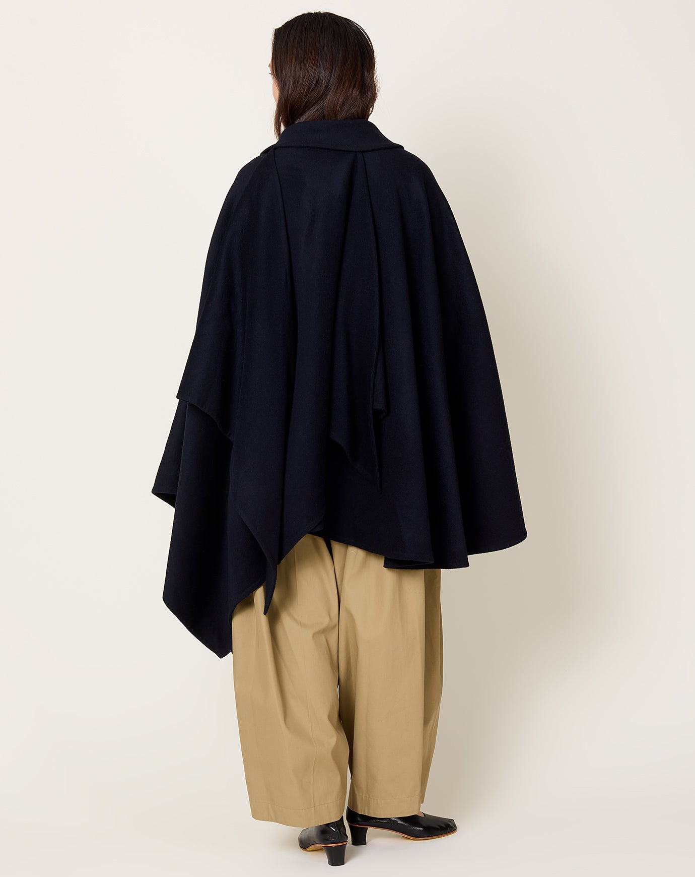 TOGA ARCHIVES Double Face Melton Wool Cape Coat in Navy