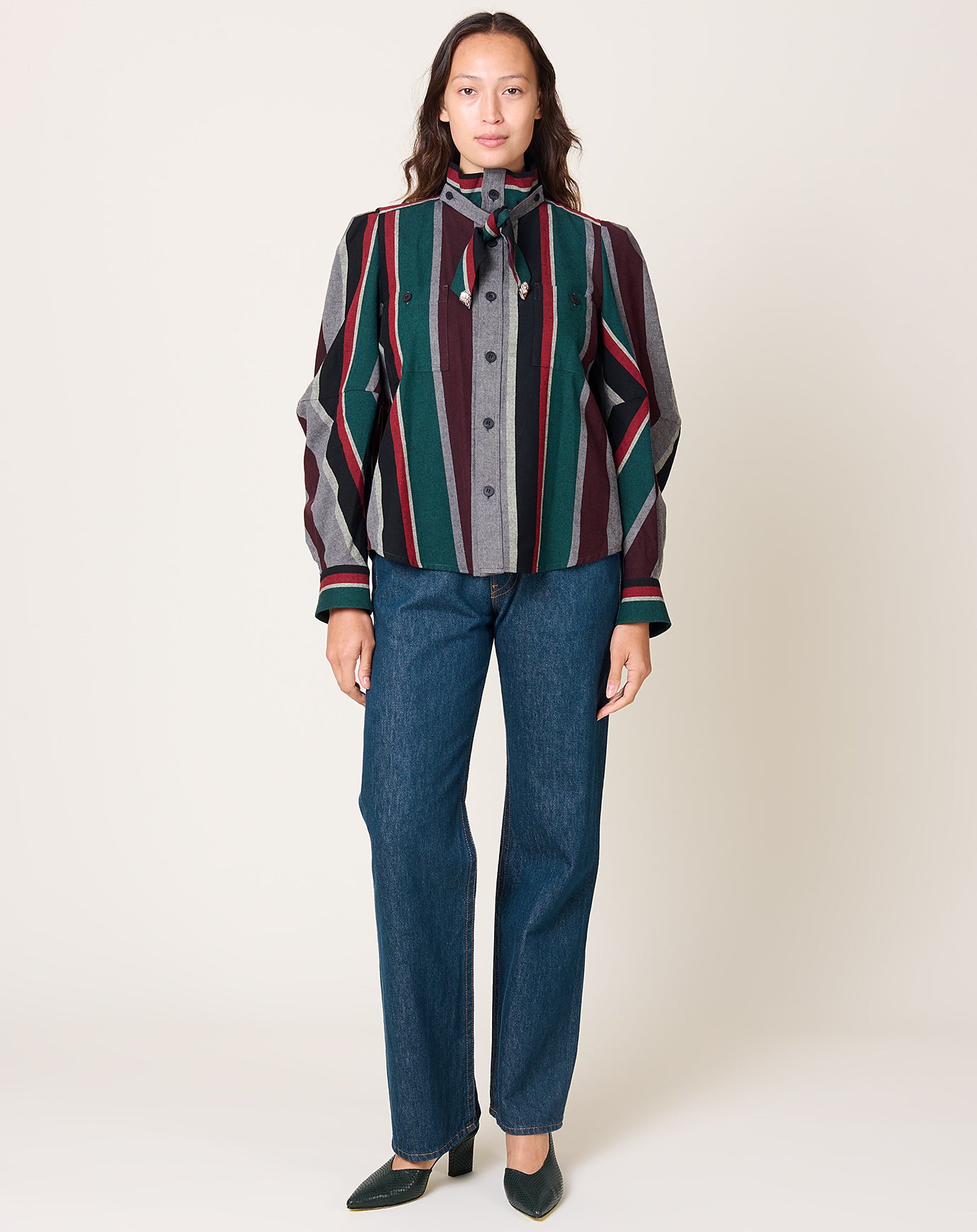 TOGA Archives Flannel Striped Shirt in Green