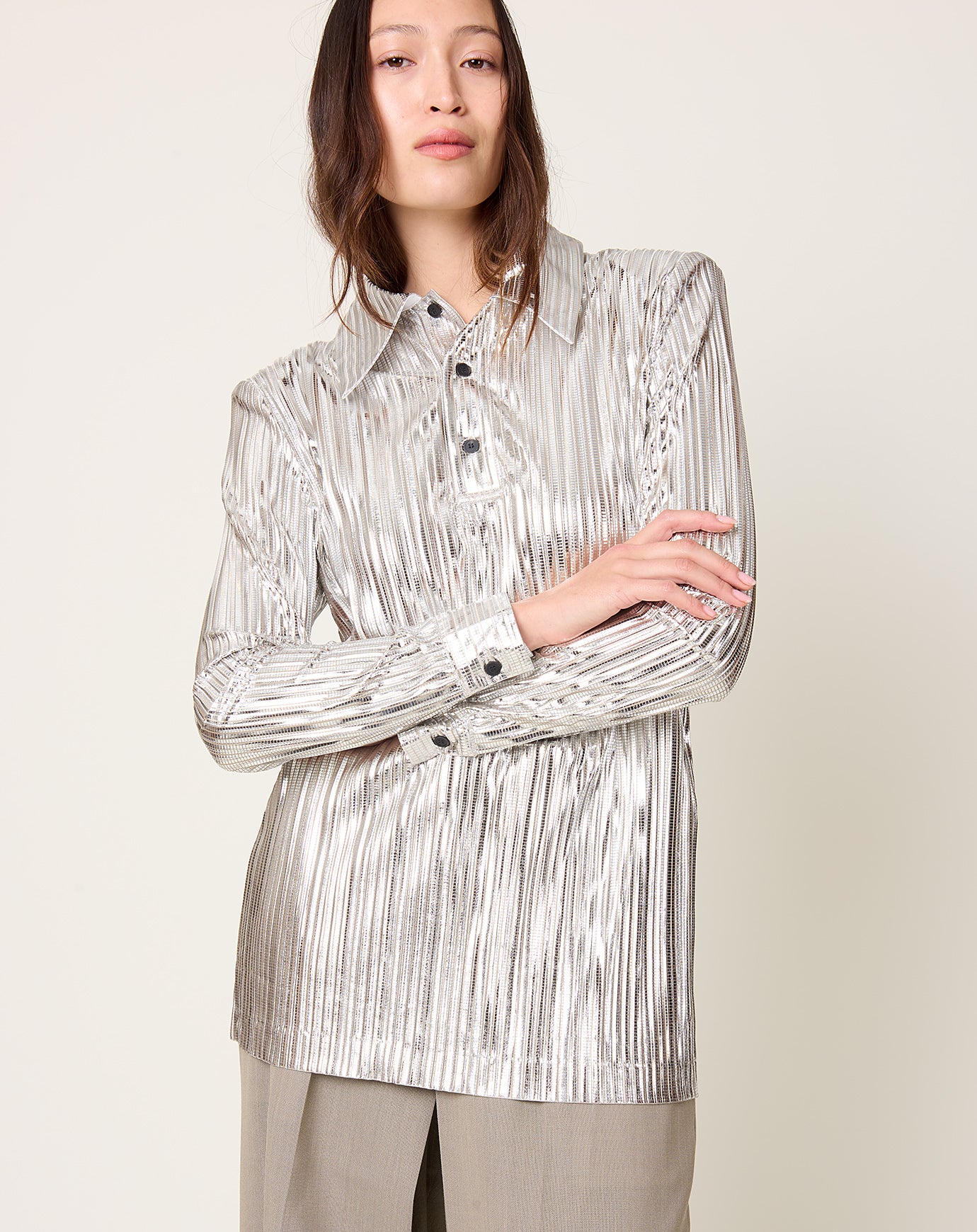 TOGA Archives Folio Print Polo Shirt in Silver