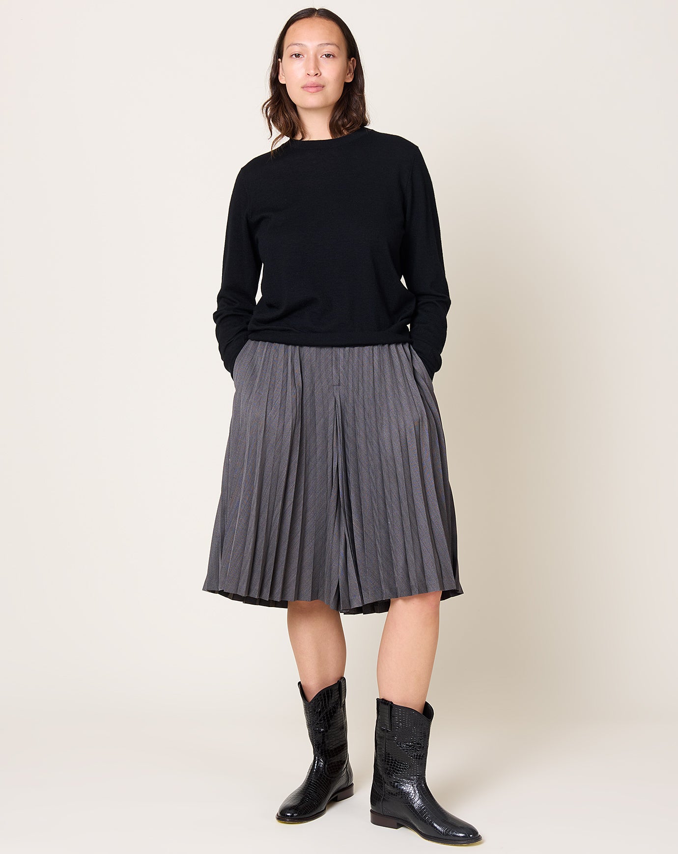 TOGA Archives Herringbone Pleated Shorts in Grey