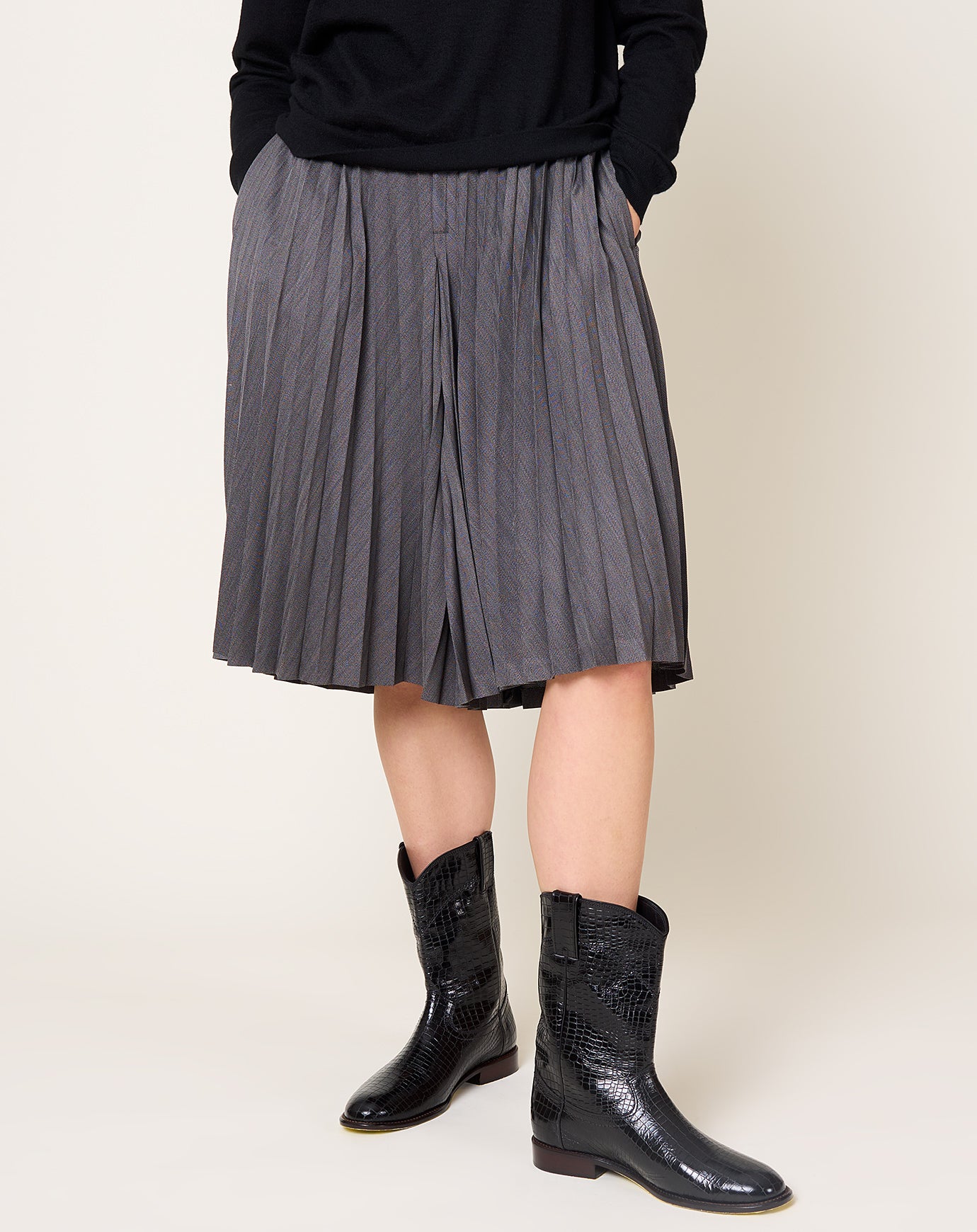 TOGA Archives Herringbone Pleated Shorts in Grey