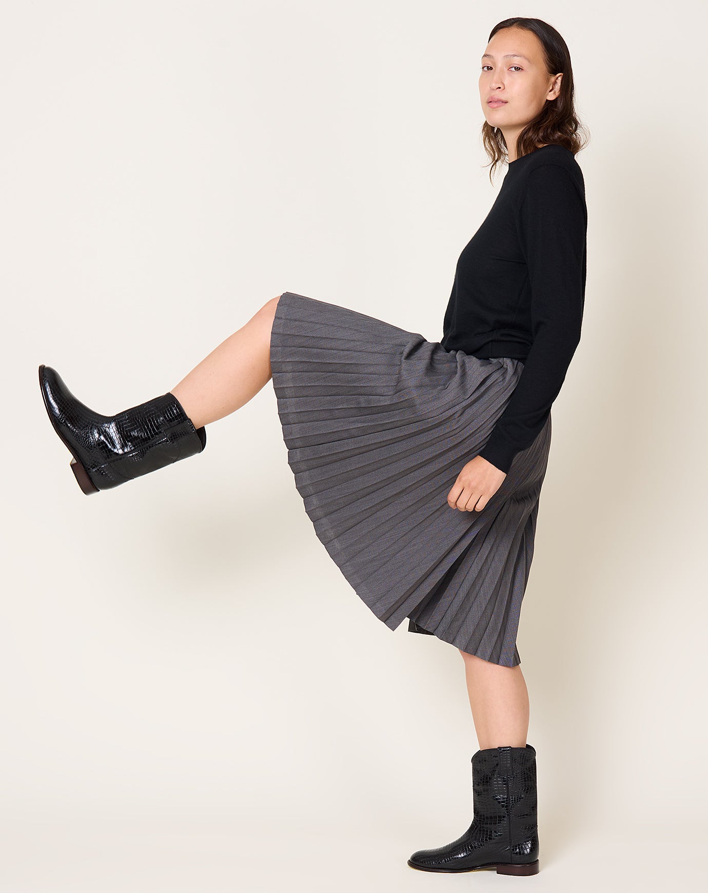 TOGA Archives Herringbone Pleated Shorts in Grey