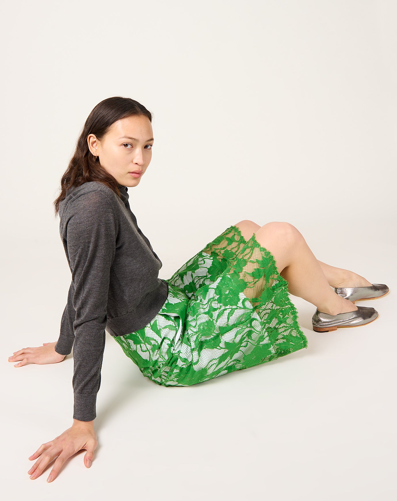 TOGA Archives Lace Cullotes in Light Green