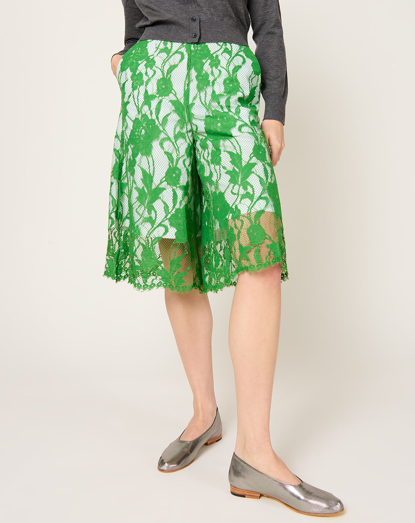 TOGA Archives Lace Cullotes in Light Green