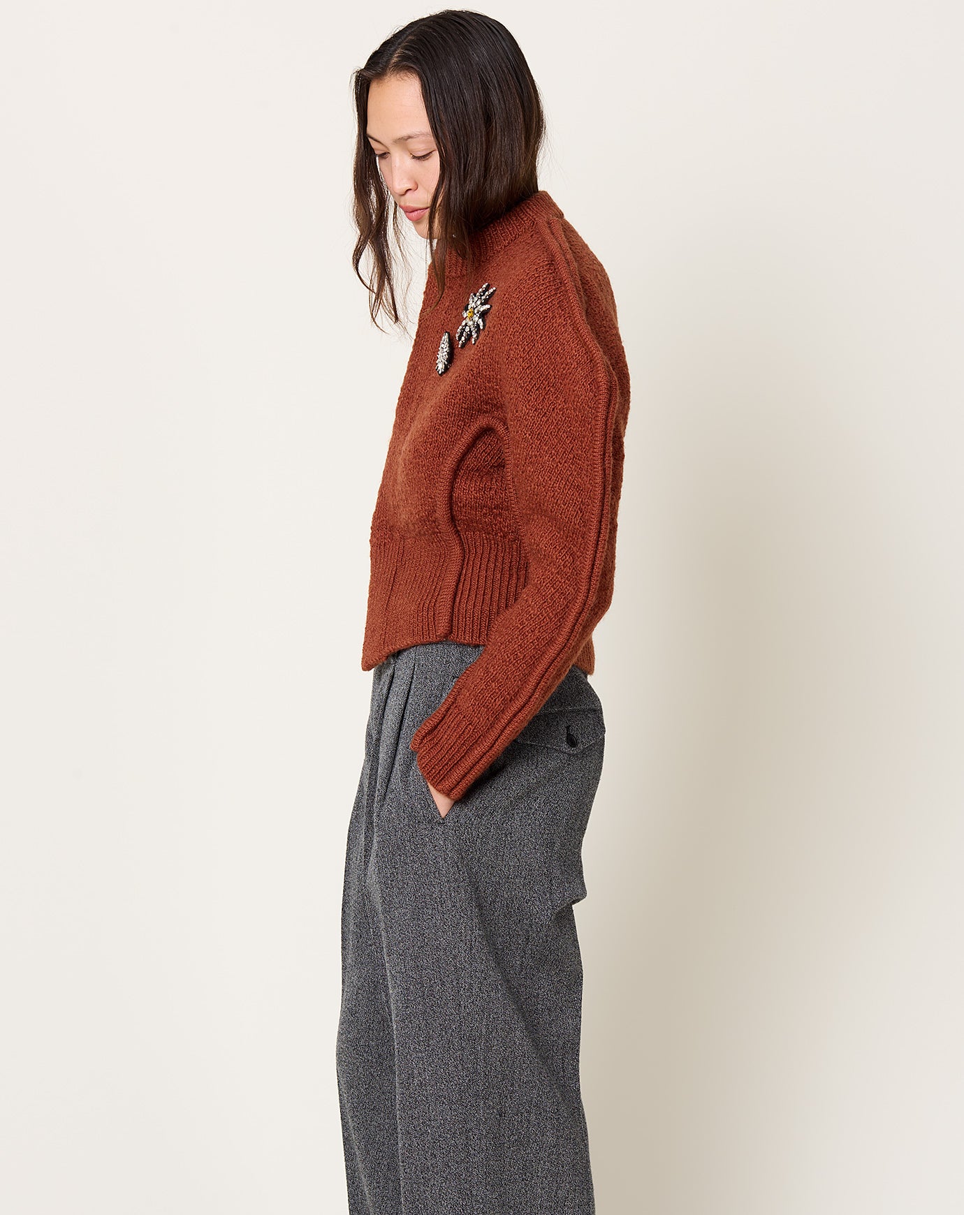 TOGA Archives Motif Knit Cardigan in Brown