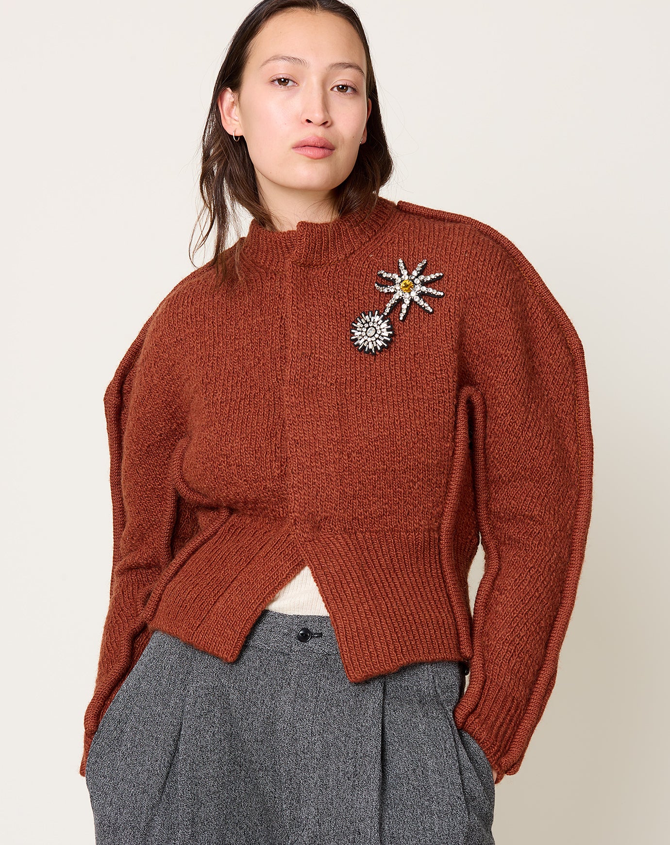TOGA Archives Motif Knit Cardigan in Brown